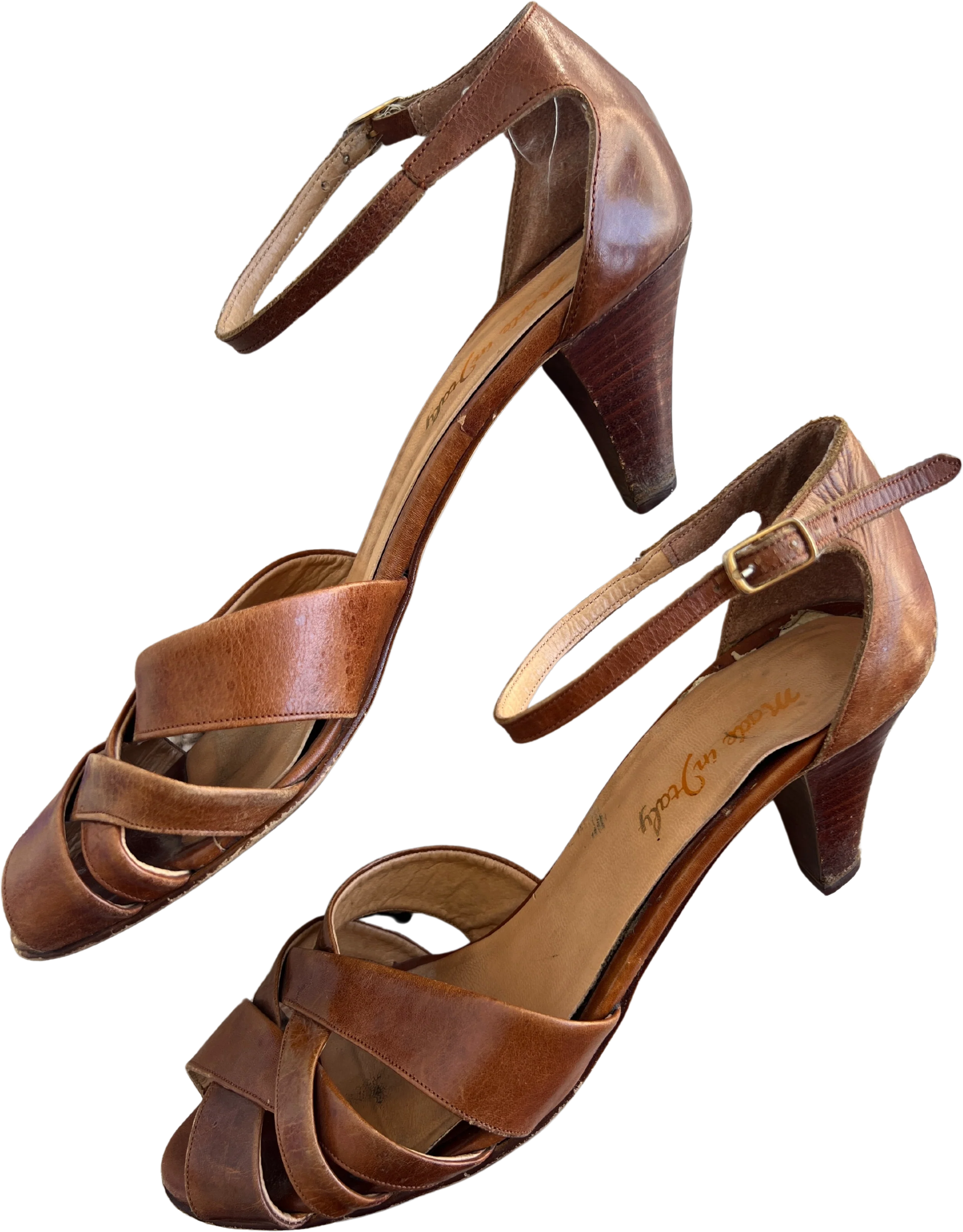 Italian Brown Leather Crisscross Vamp Heels by Scorpios Shoes - Image 2