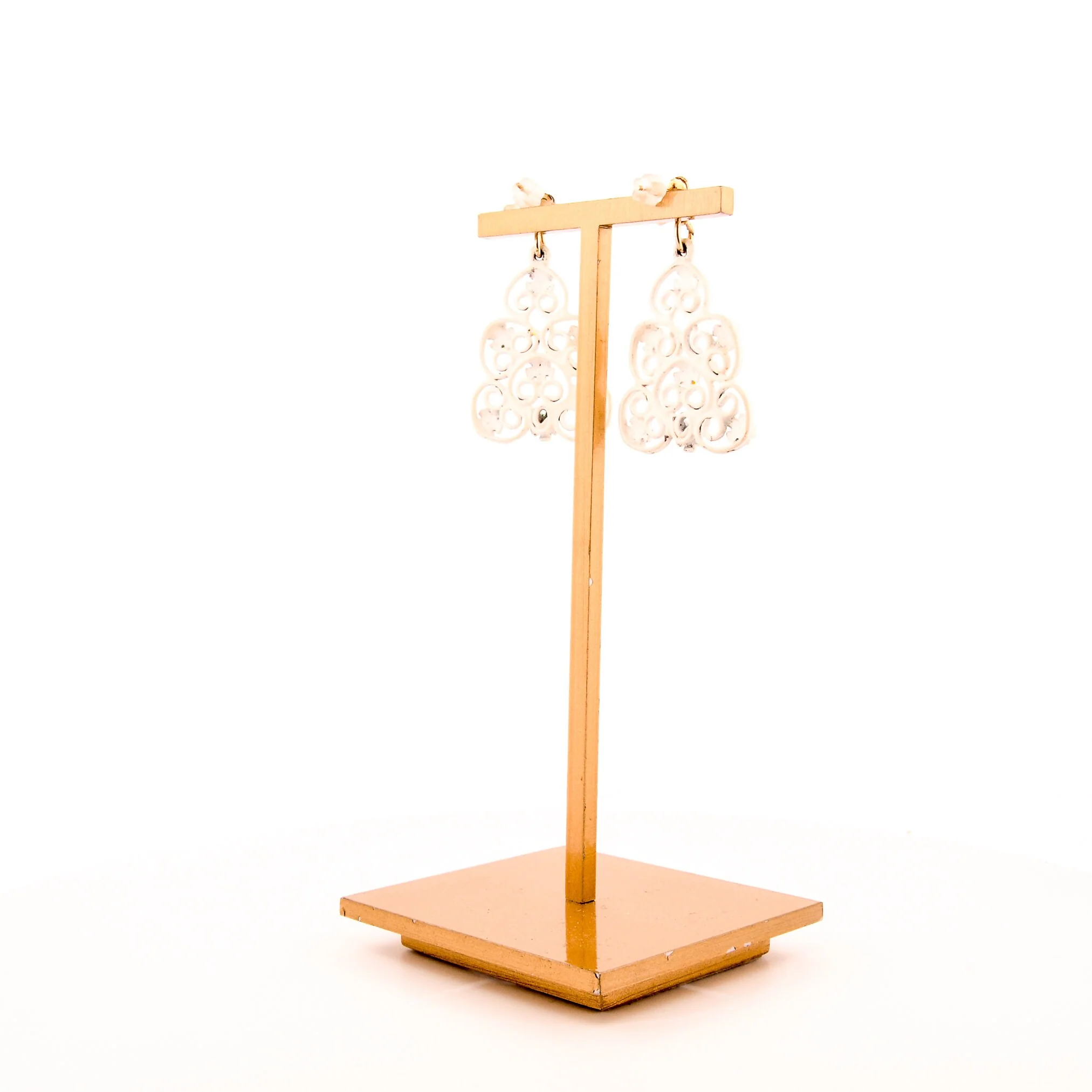 Italian White Filigeree Floral Dangle Earrings - Image 6