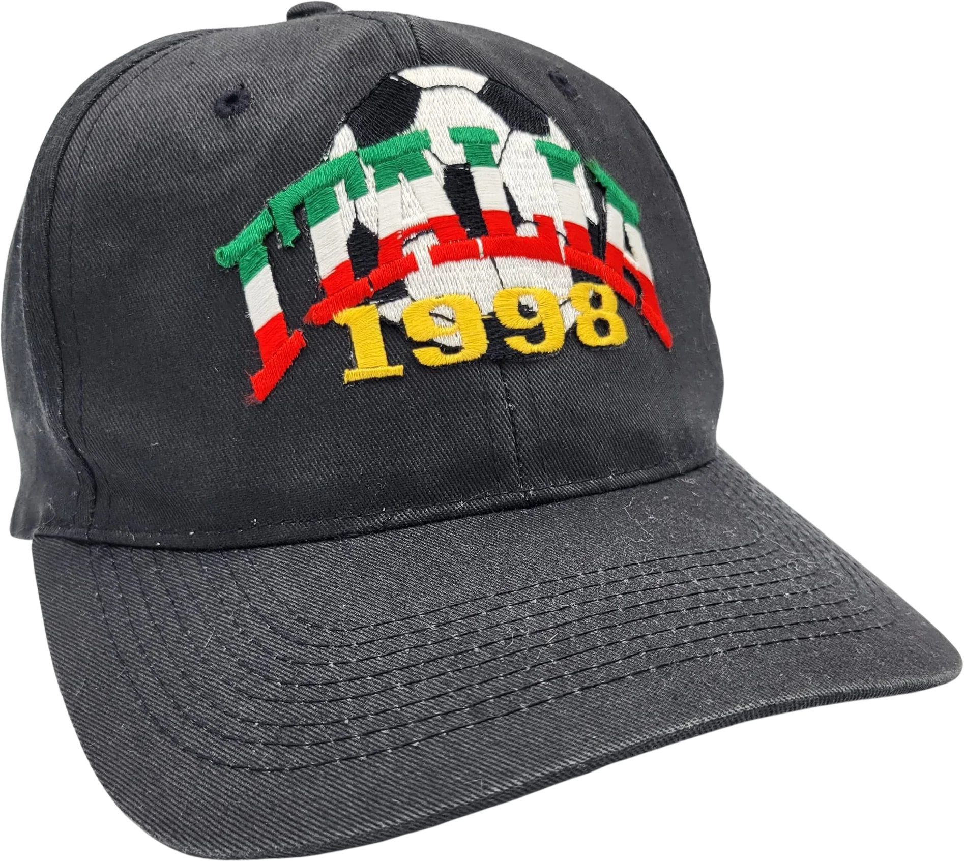 Italy Vintage 90s World Cup Soccer Snapback Hat Italia Football 1998 France Games Black Baseball Cap 100% Cotton