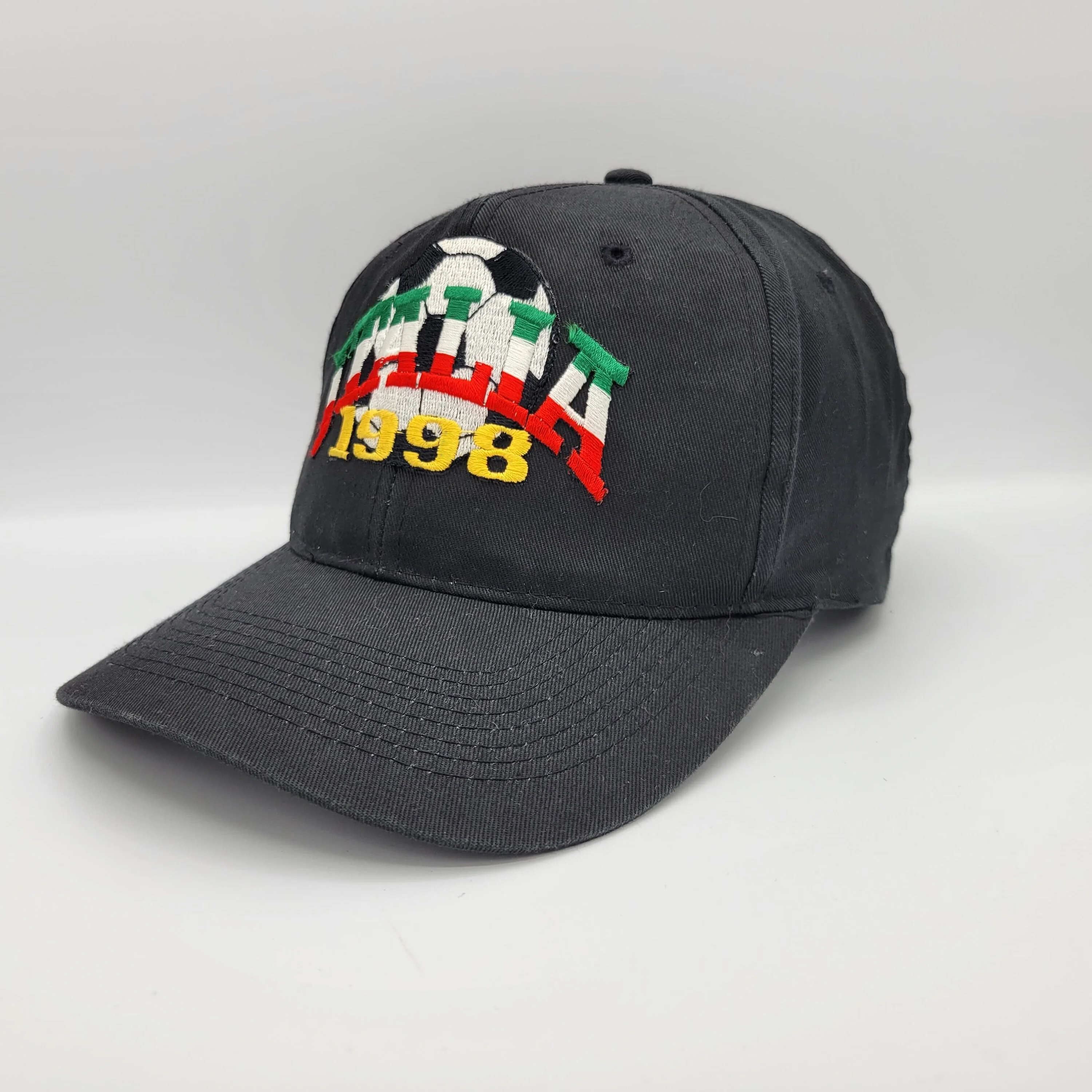 Italy Vintage 90s World Cup Soccer Snapback Hat Italia Football 1998 France Games Black Baseball Cap 100% Cotton - Image 2