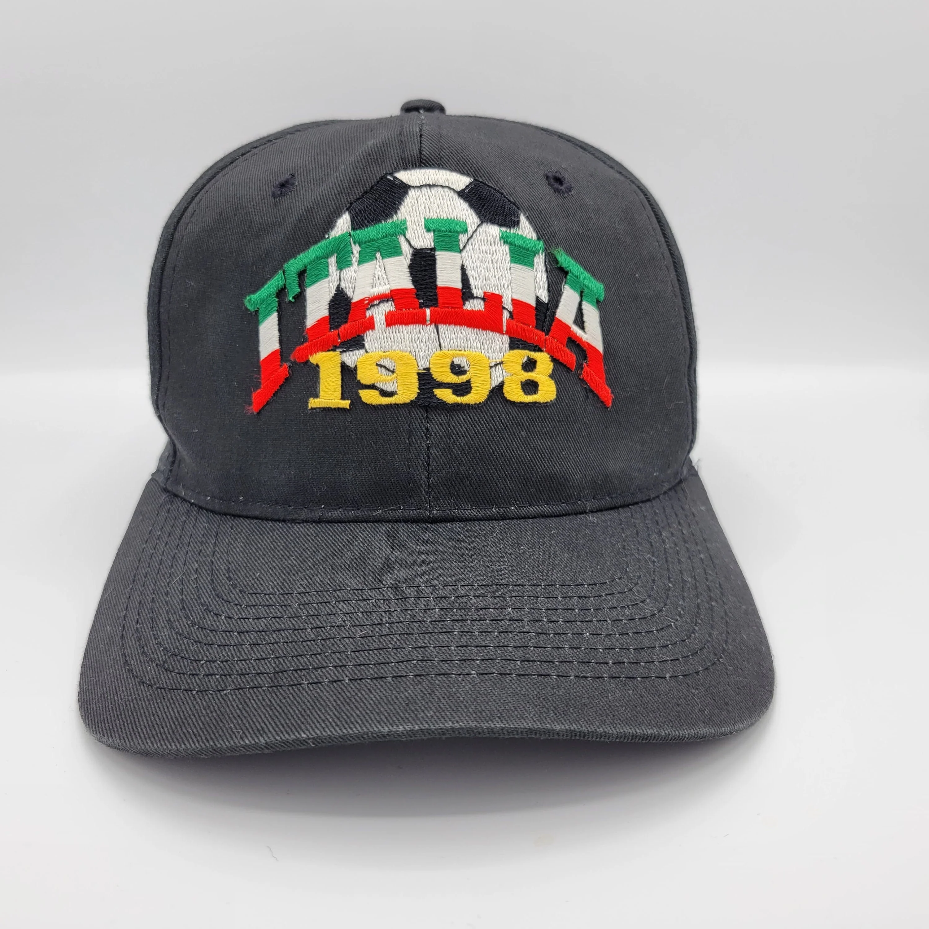 Italy Vintage 90s World Cup Soccer Snapback Hat Italia Football 1998 France Games Black Baseball Cap 100% Cotton - Image 3