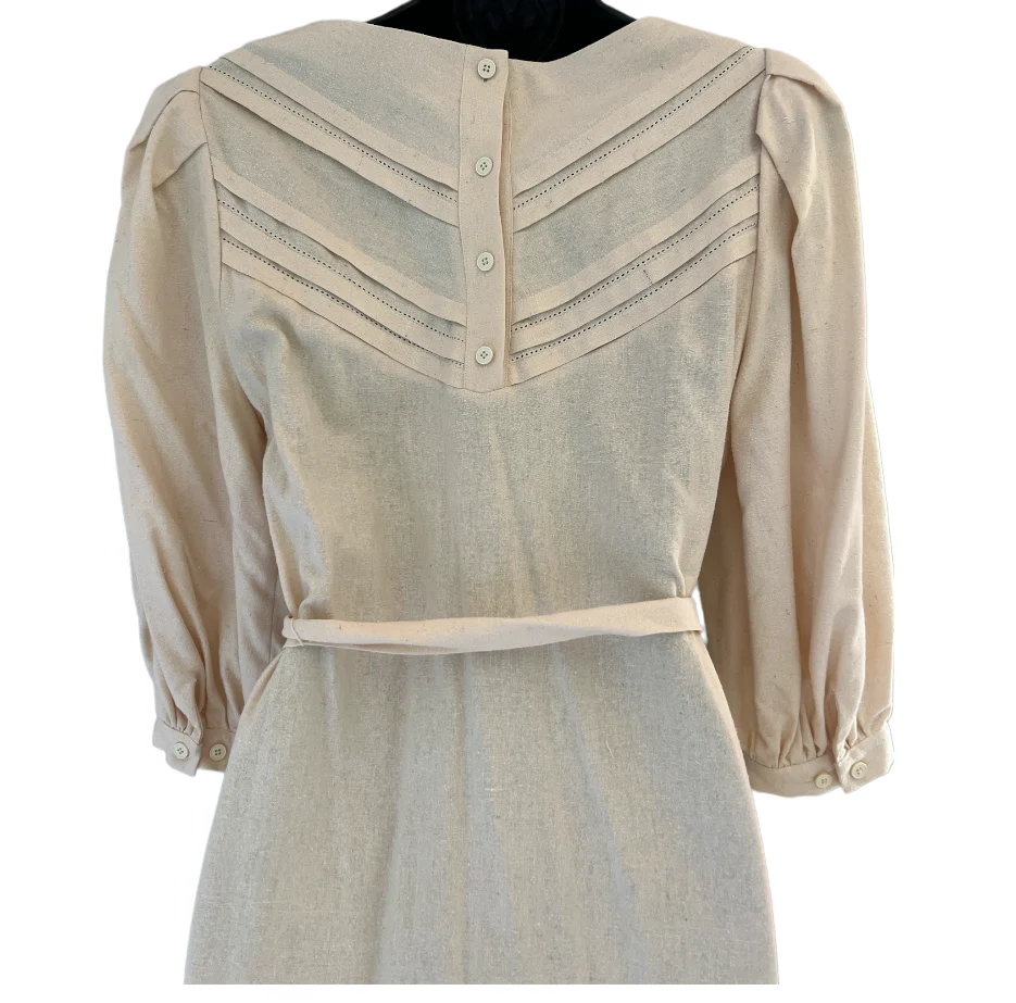 Ivory Silk Noil V Pattern Belted, W Puff Sleeve By Joanie Char Silk - Image 4