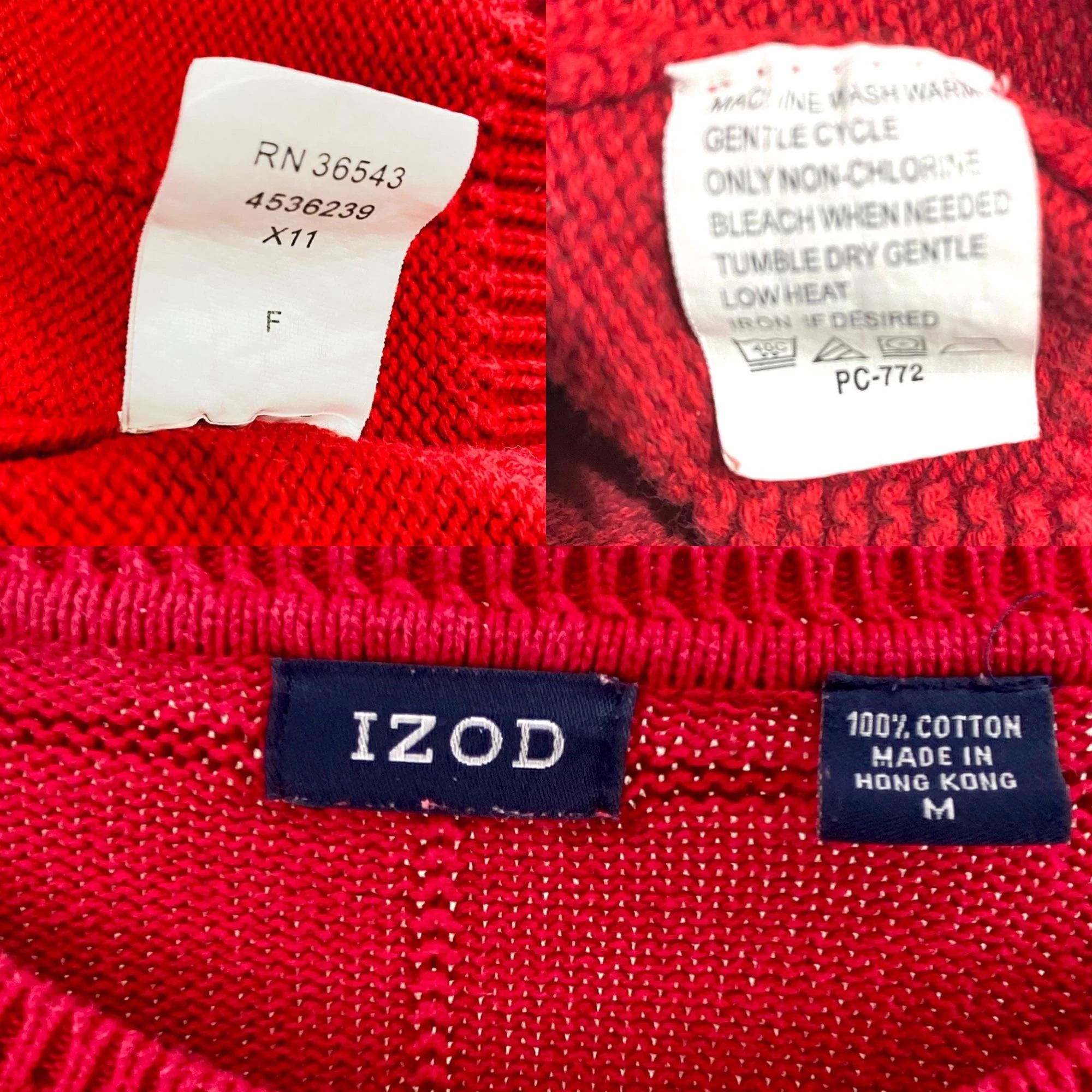Izod Vintage Crest Logo Red 100% Cotton Pullover Sweater Mens by Izod - Image 5