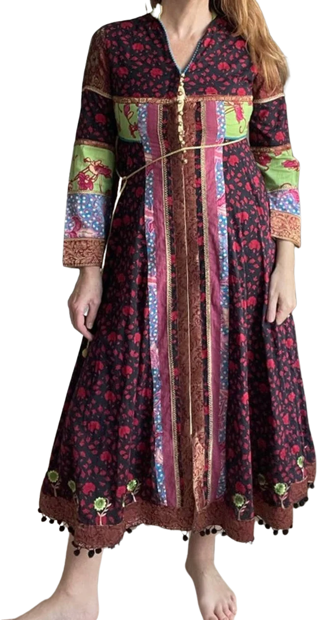 J. Peterman Jaisalmer Dress Small Patchwork Print Midi Length Party Nwot by J. Peterman