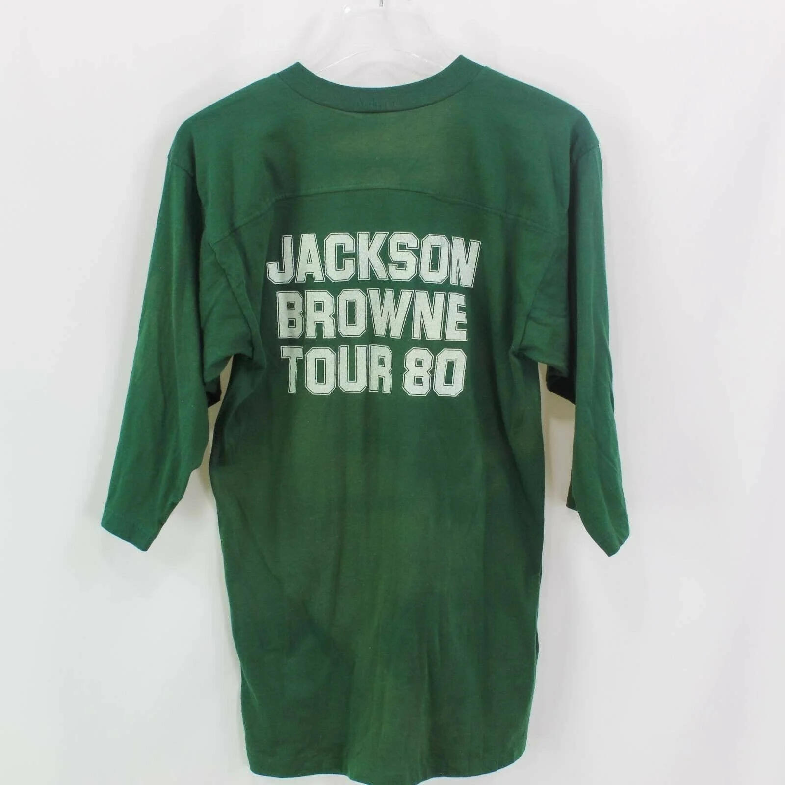 Jackson Browne Hold Out Tour Concert 80 Mens Graphic T-Shirt Green Quarter Length Sleeve - Image 2