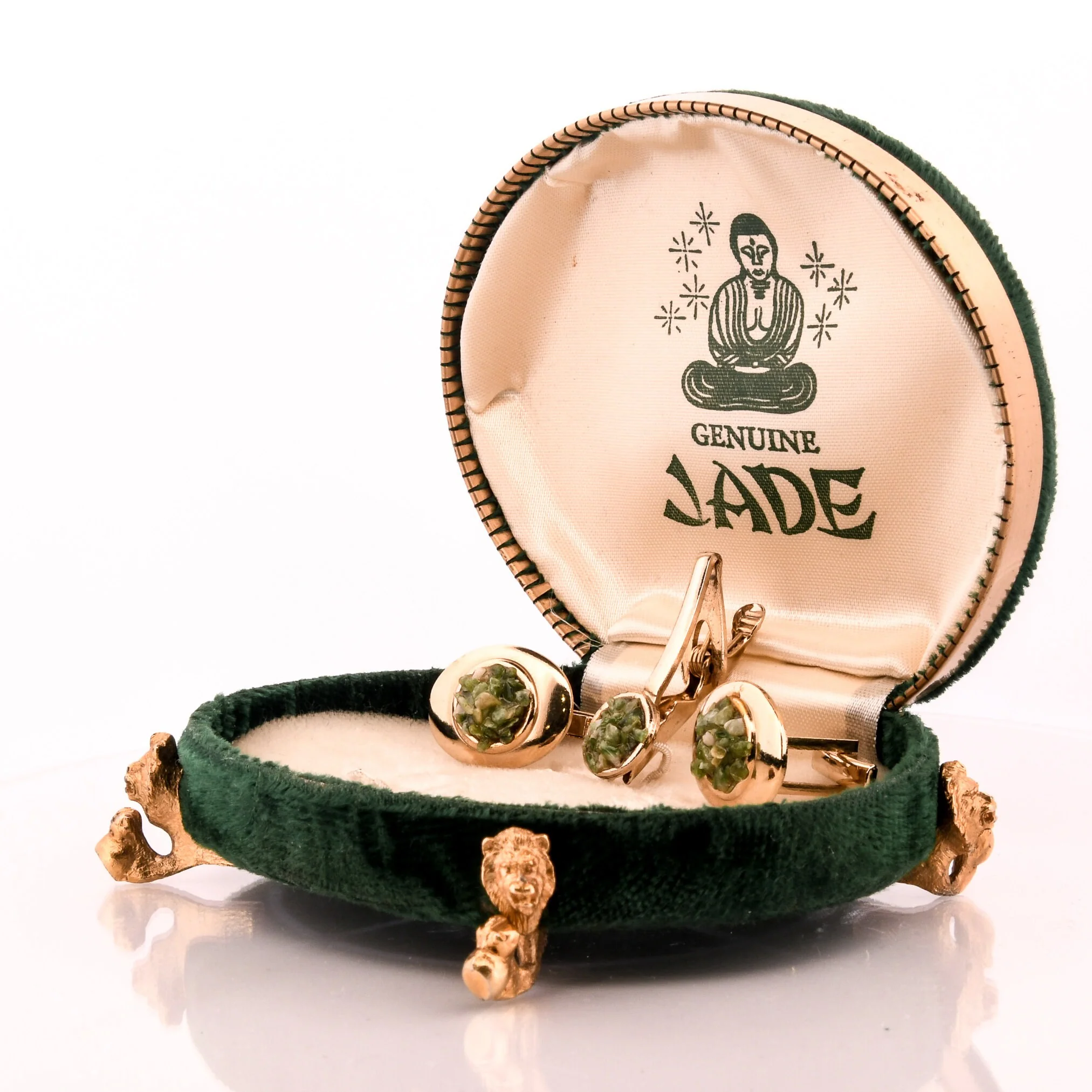 Jade Cuff Links and Tie Pin Set Gold Jade Cuff Links Wedding Engagement Gift - Image 2