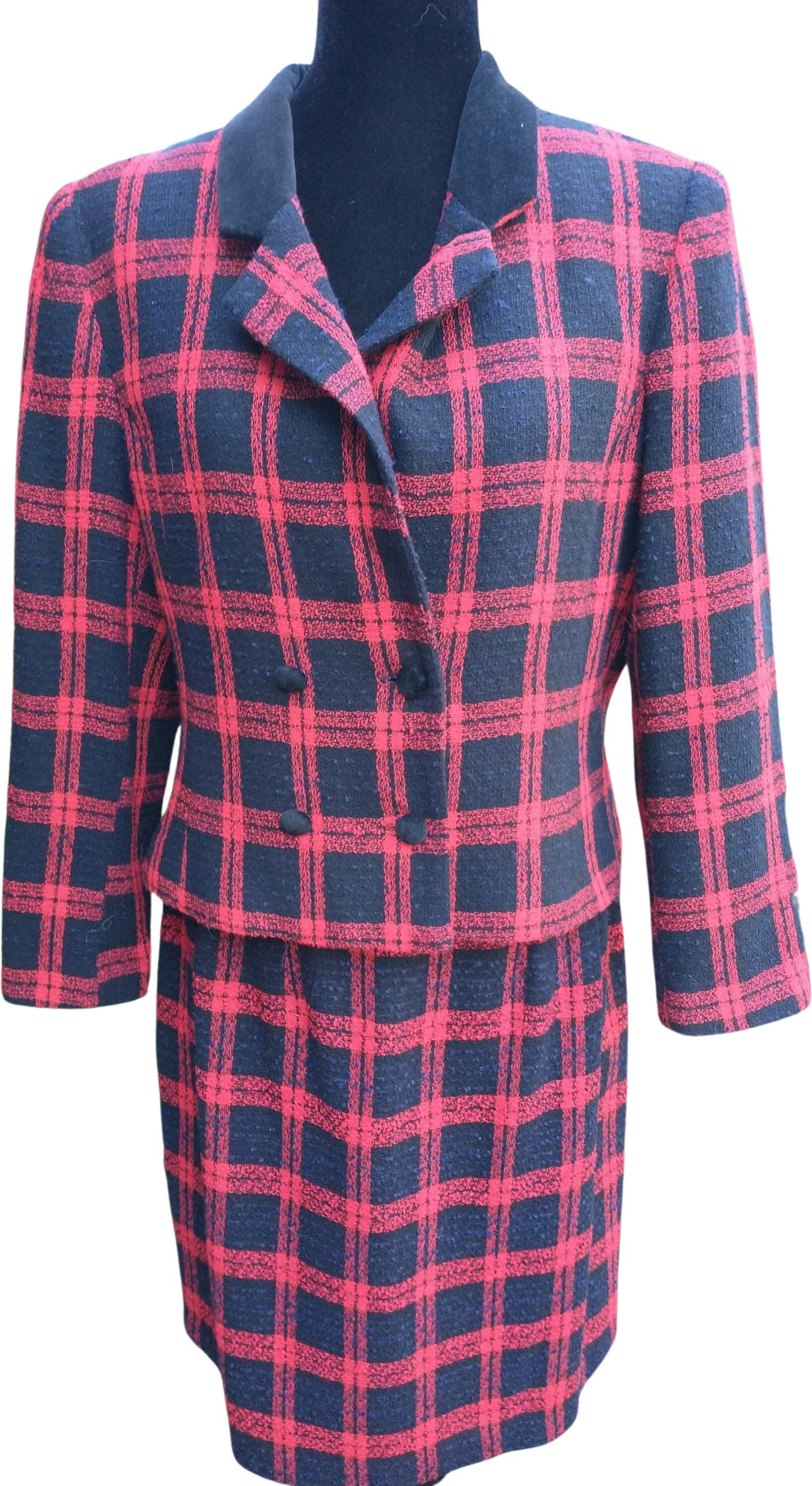 Jaunty Midcentury Red and Black Vintage Plaid Blazer and Skirt 70s Suit Vintage Size 14 Women's Small by Petite Sophisticated