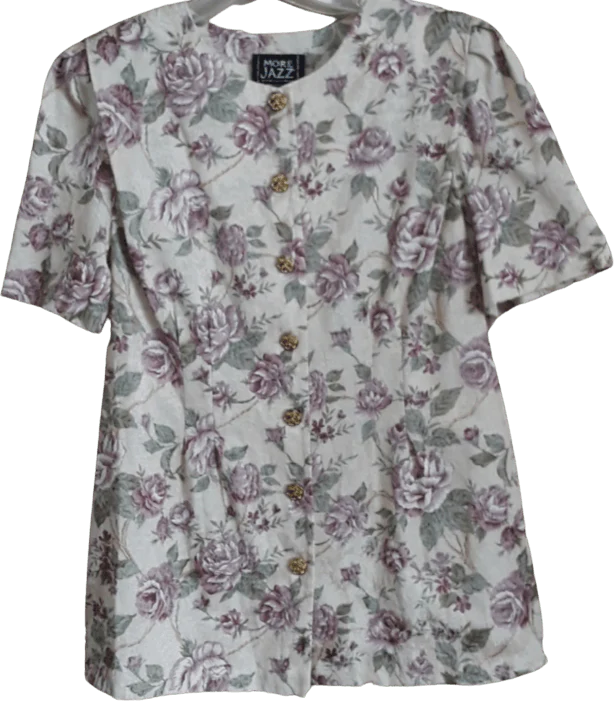 80's Short Sleeve Pink Floral Buttoned Blazer Blouse by More Jazz
