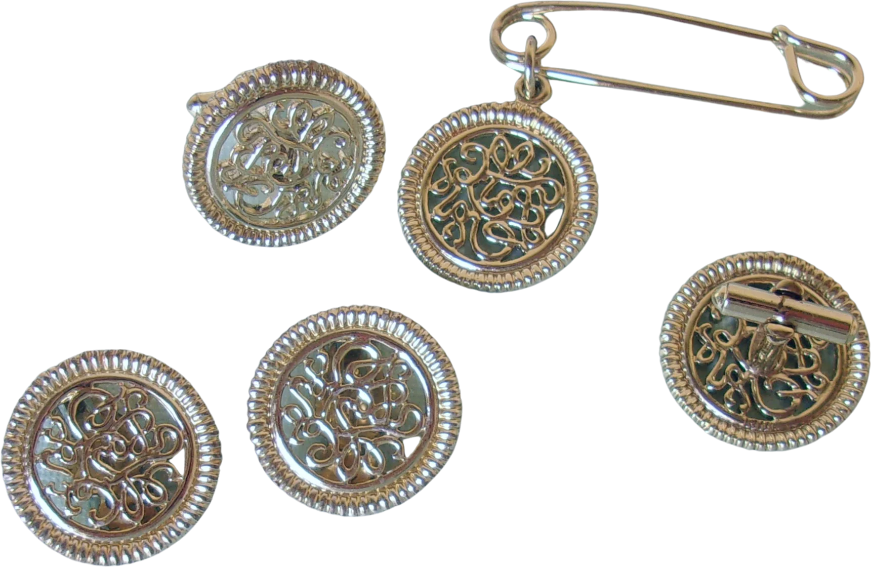 Jewelry Set Pin Cufflinks Earrings Scrollwork 5 Pc By Lisner