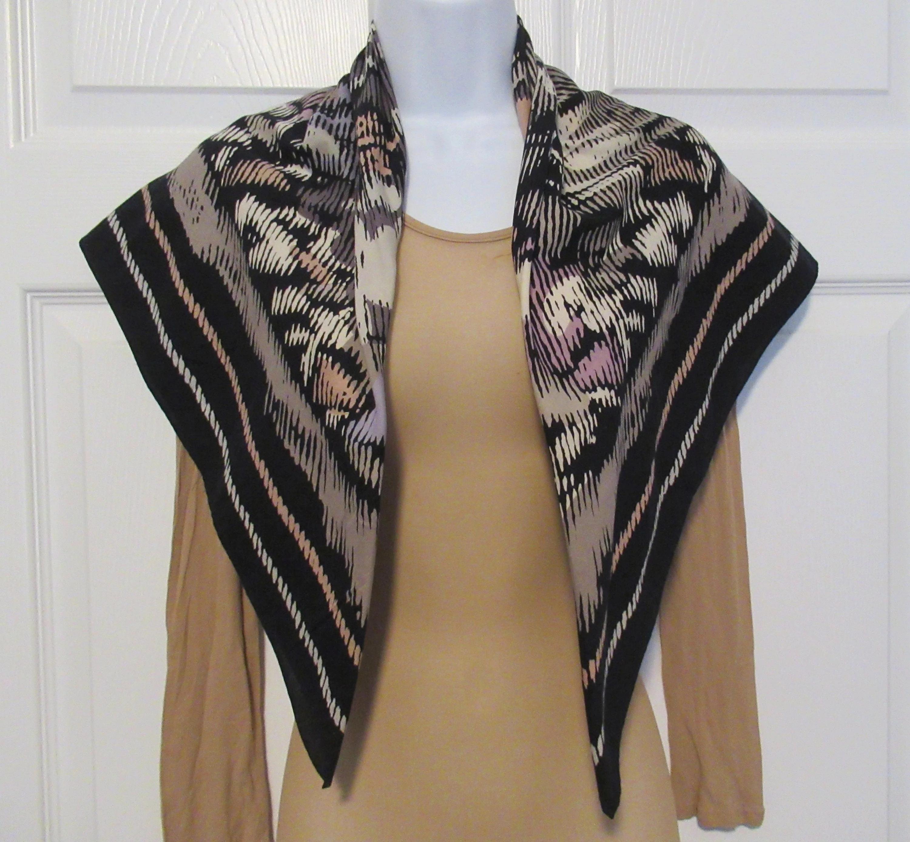 Jim Thompson Scarf Soft Cotton Square Abstract Floral Design Hand Rolled and Hemedges Gray Taupe Mauve Cream Colors by Jim Thompson - Image 10