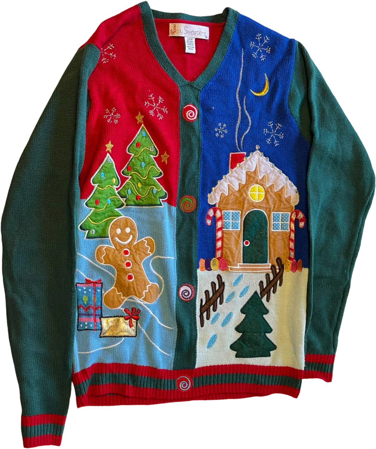 Jolly Sweaters Sz Small Ugly Christmas Sweater Cardigan Euc by Jolly Sweaters