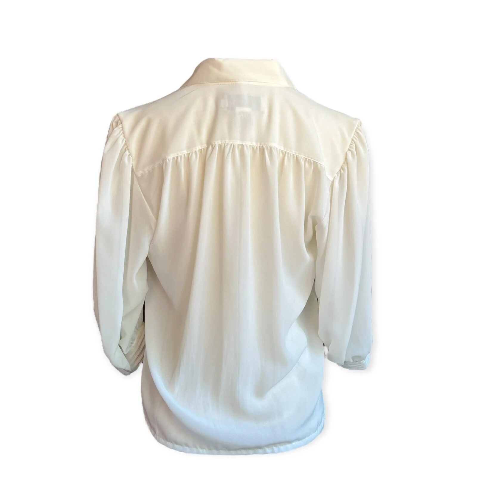 Josephine Vintage 70s White Sheer Pleated Pussy Bow Button Shirt Blouse Size 10 by Josephine - Image 2