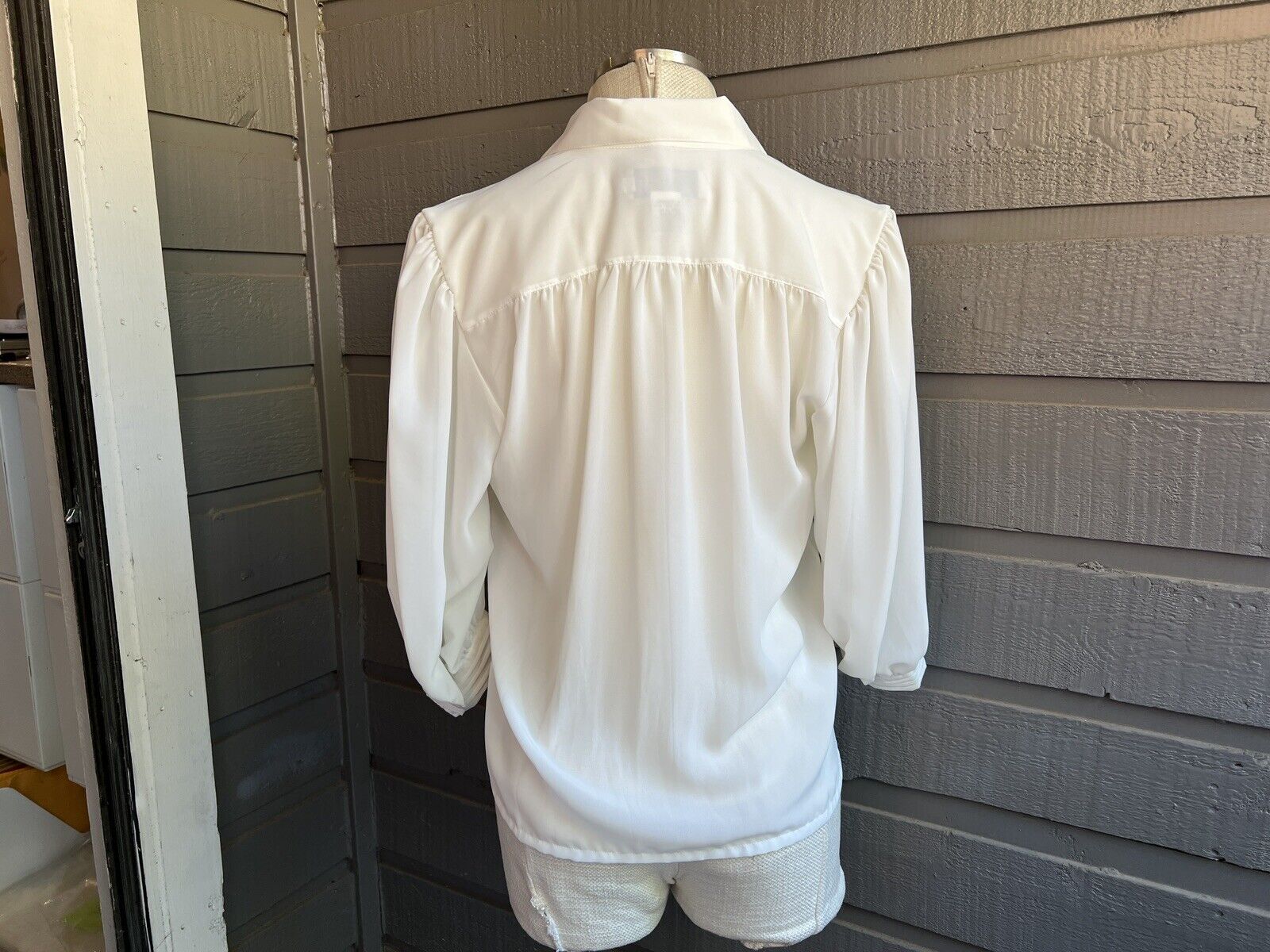 Josephine Vintage 70s White Sheer Pleated Pussy Bow Button Shirt Blouse Size 10 by Josephine - Image 9