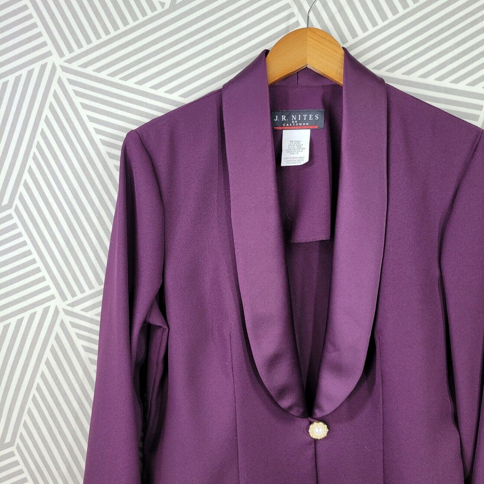 Jr Nites Blazer Dress Tuxedo Jacket Size 12 Jewel Buttons Evening Purple Satin by Caliendo - Image 4