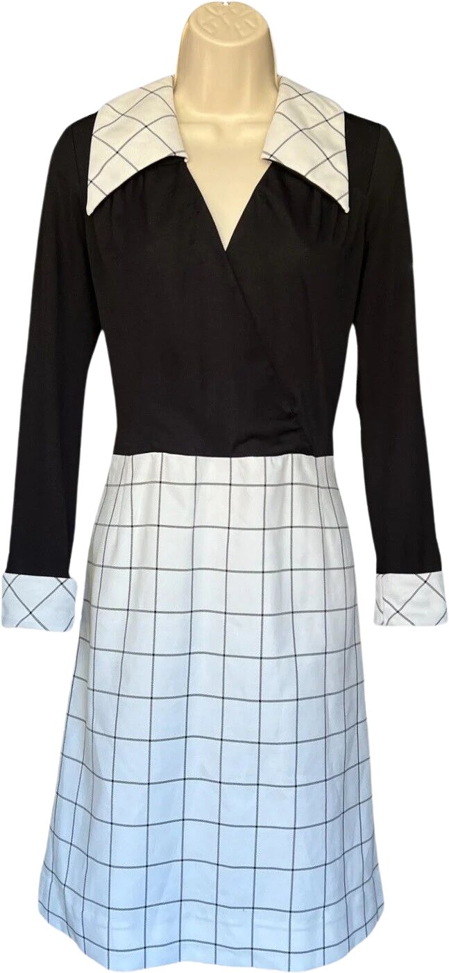 60s Black White Plaid Preppy Secretary Academia Dress By Julie Miller California