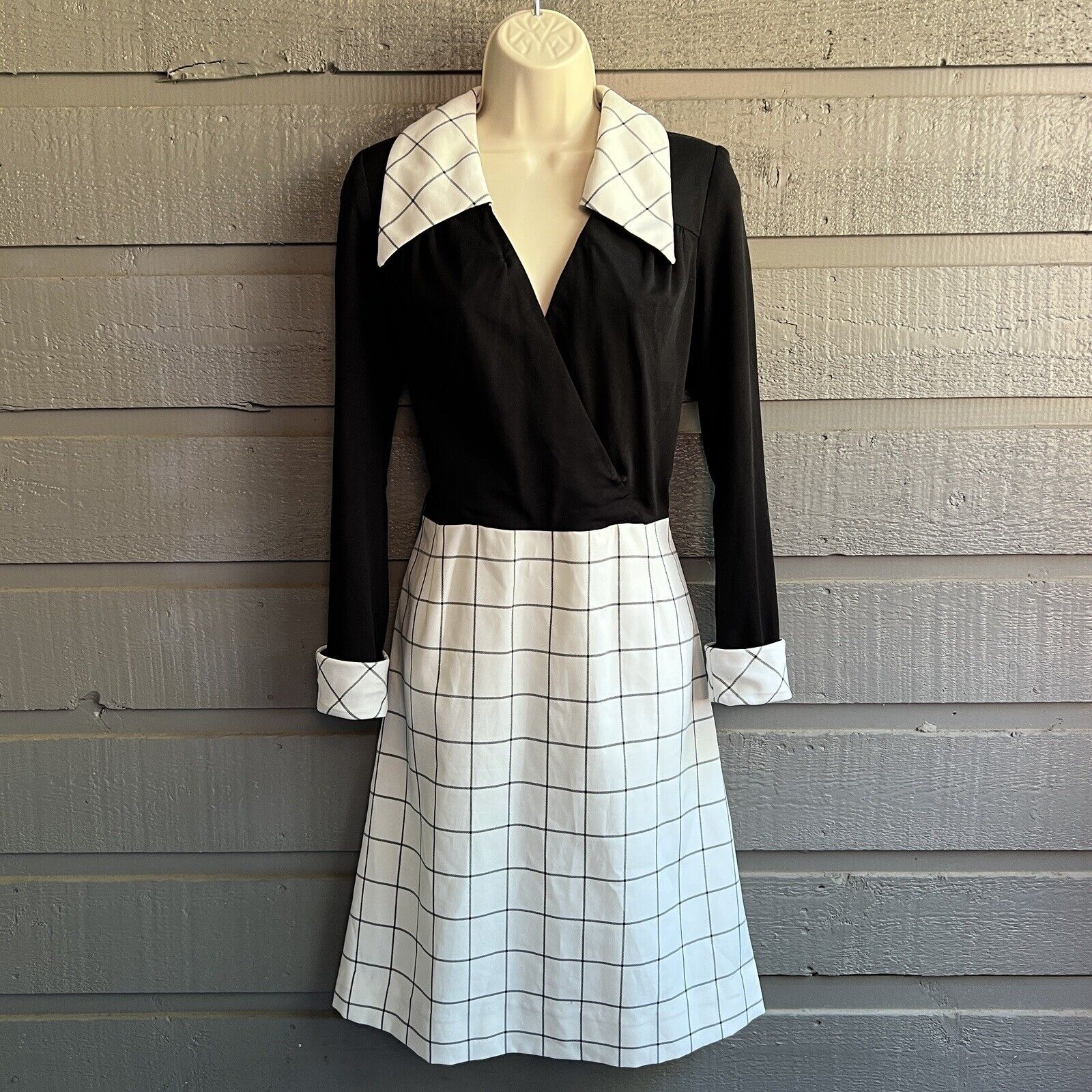 60s Black White Plaid Preppy Secretary Academia Dress By Julie Miller California - Image 3