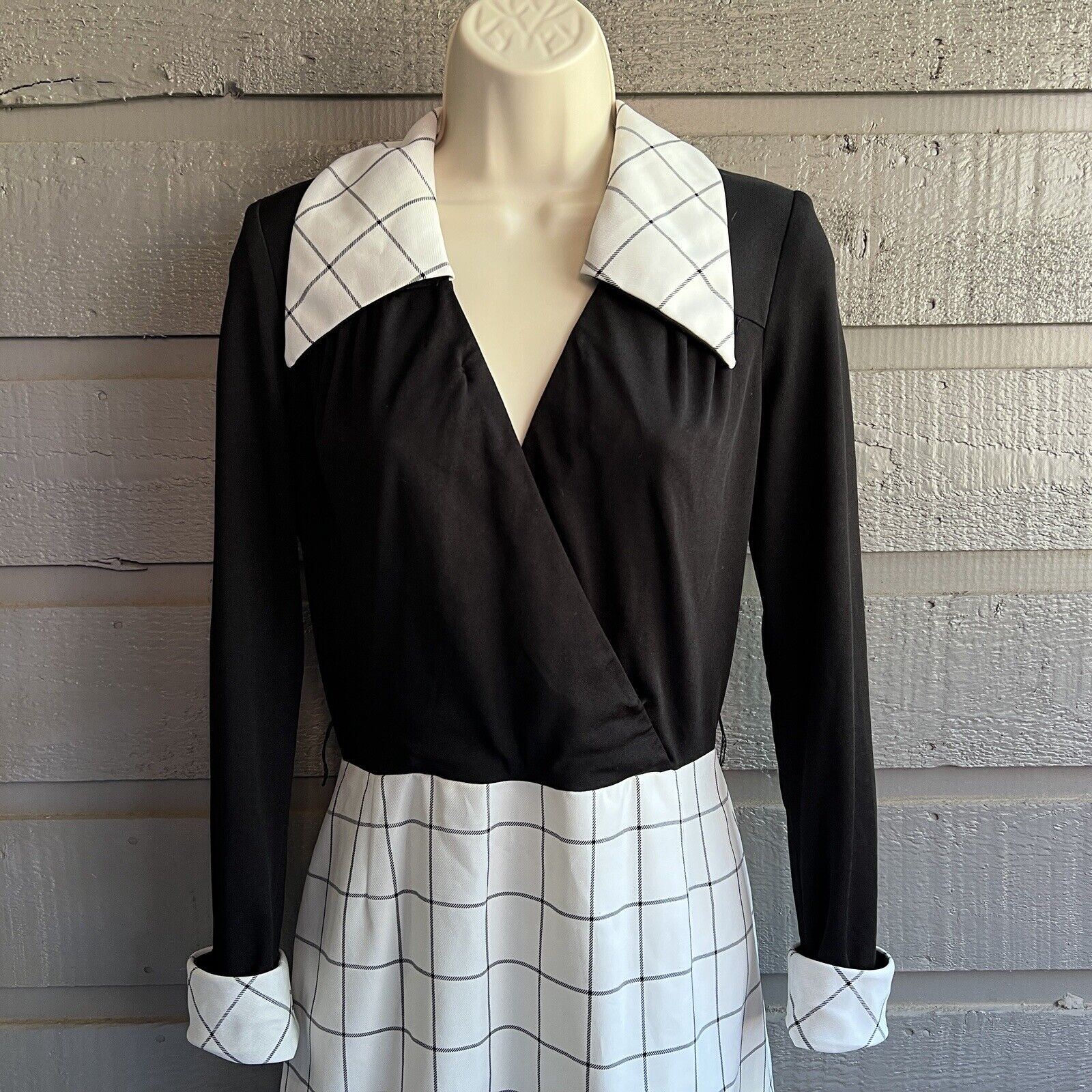 60s Black White Plaid Preppy Secretary Academia Dress By Julie Miller California - Image 4
