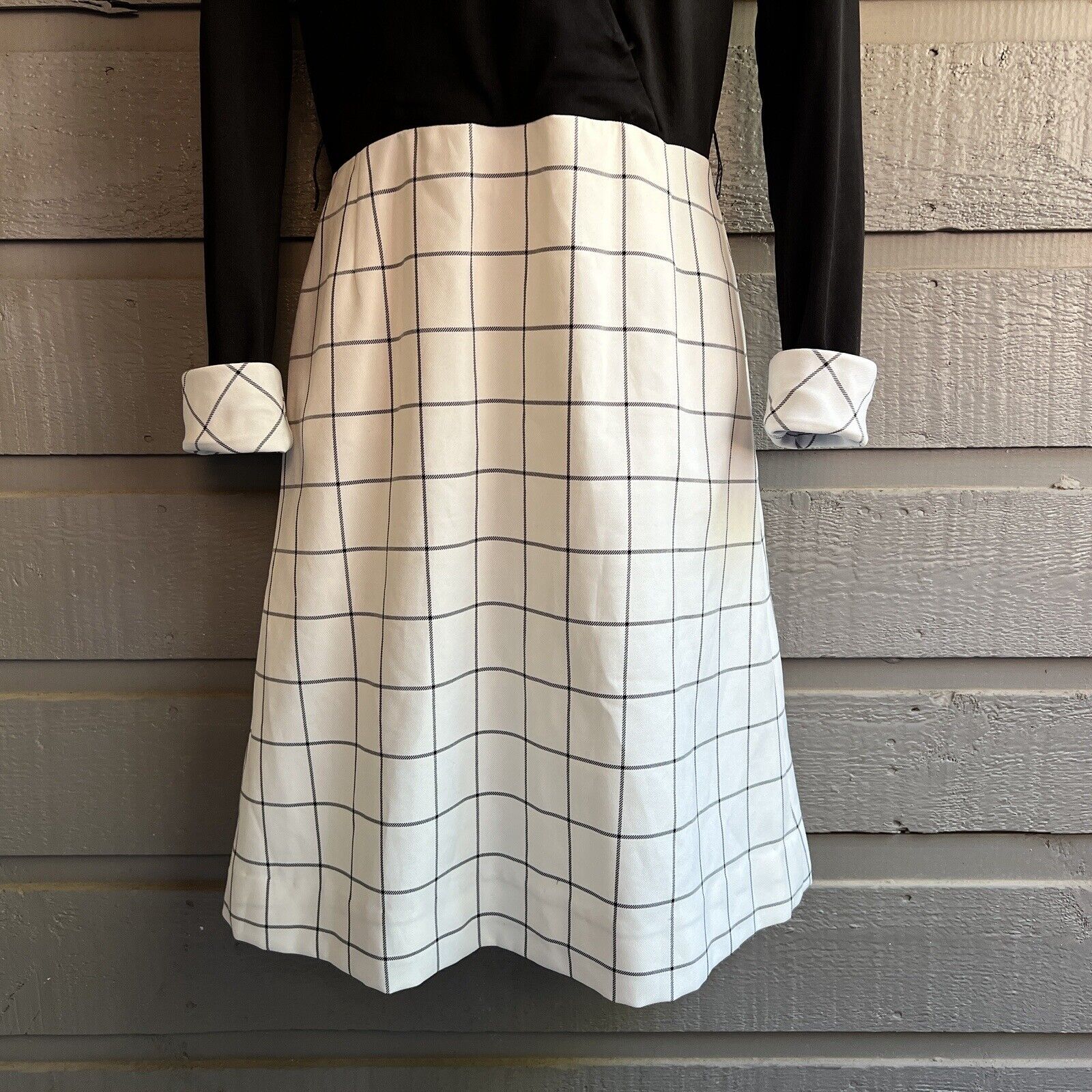 60s Black White Plaid Preppy Secretary Academia Dress By Julie Miller California - Image 5