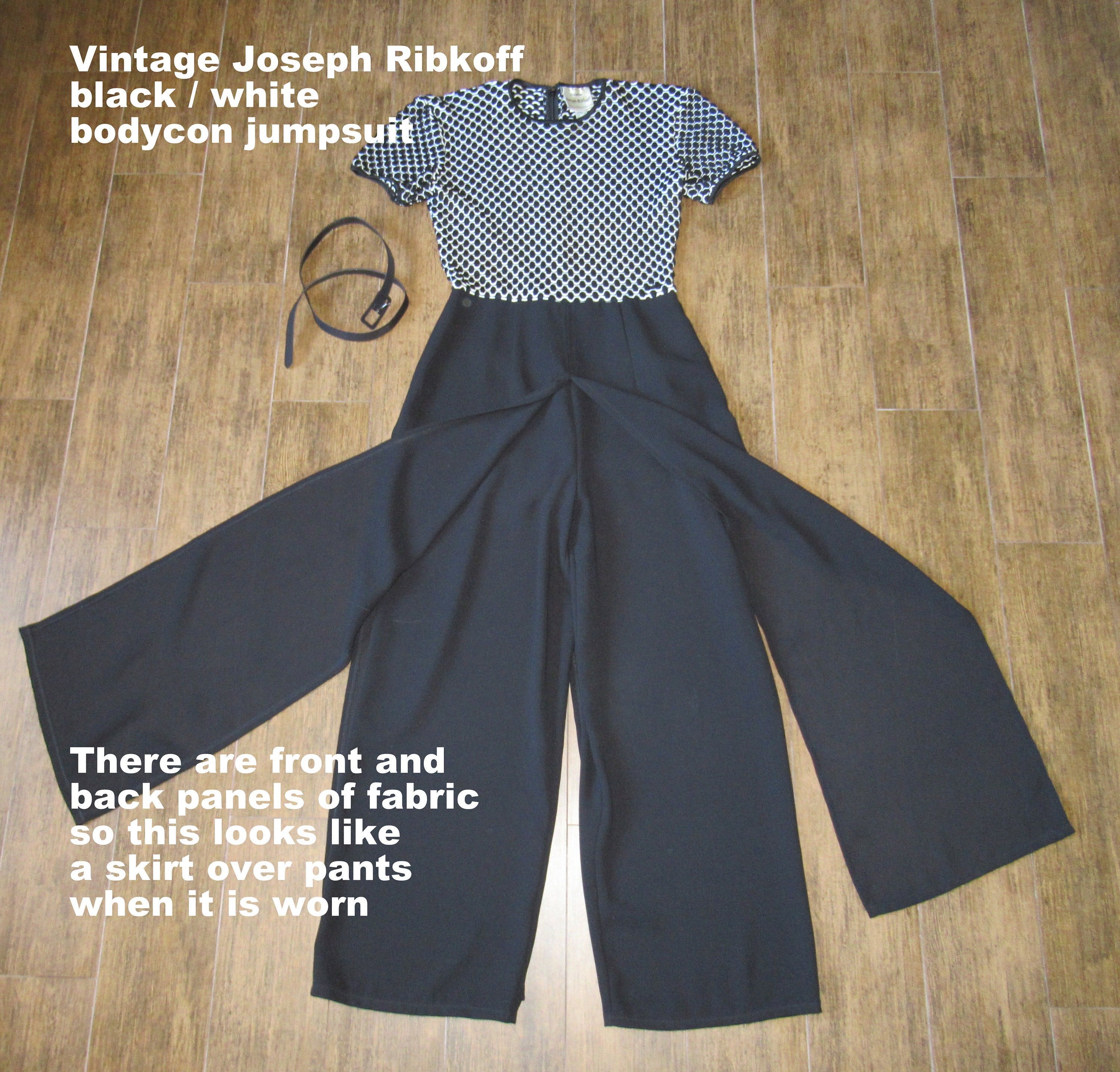 Jumpsuit Joseph Ribkoff Black White Bodycon Short Sleeves Black Legs 4 Front and Back Sheer Panels Made In Canada Vintage by Joseph Ribkoff - Image 10