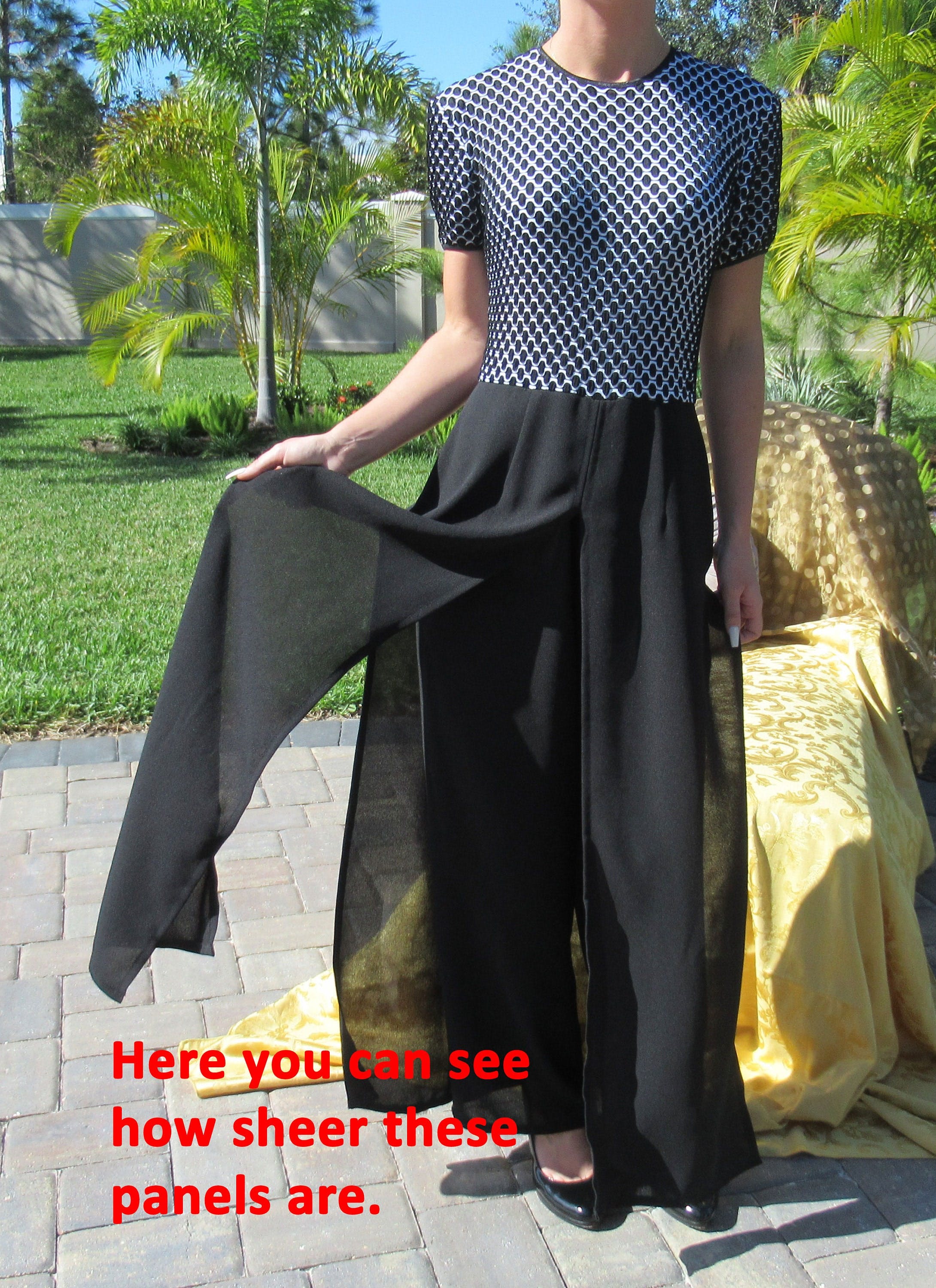 Jumpsuit Joseph Ribkoff Black White Bodycon Short Sleeves Black Legs 4 Front and Back Sheer Panels Made In Canada Vintage by Joseph Ribkoff - Image 8