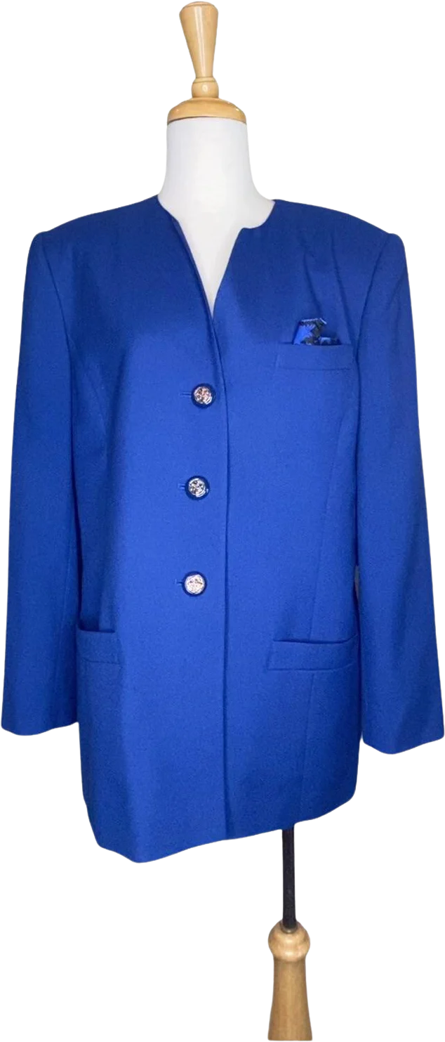 Kasper for A. S.l. Vintage Blazer Dragon Buttons Cobalt Blue by Kasper For A.s.l.