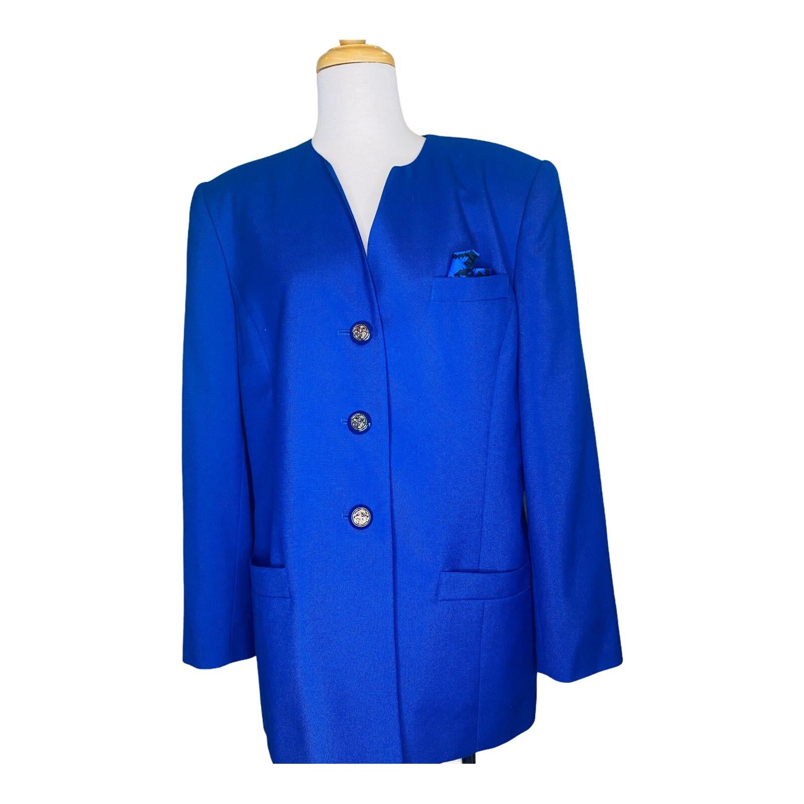 Kasper for A. S.l. Vintage Blazer Dragon Buttons Cobalt Blue by Kasper For A.s.l. - Image 2