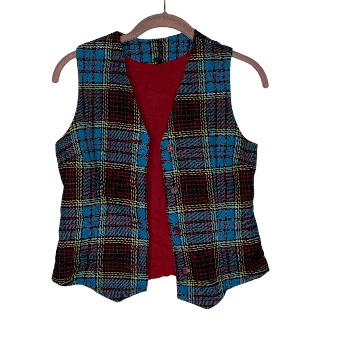 Kilt Plaid Wrap Wool Skirt Vest Set Blue Red By Moffet Scotland - Image 4