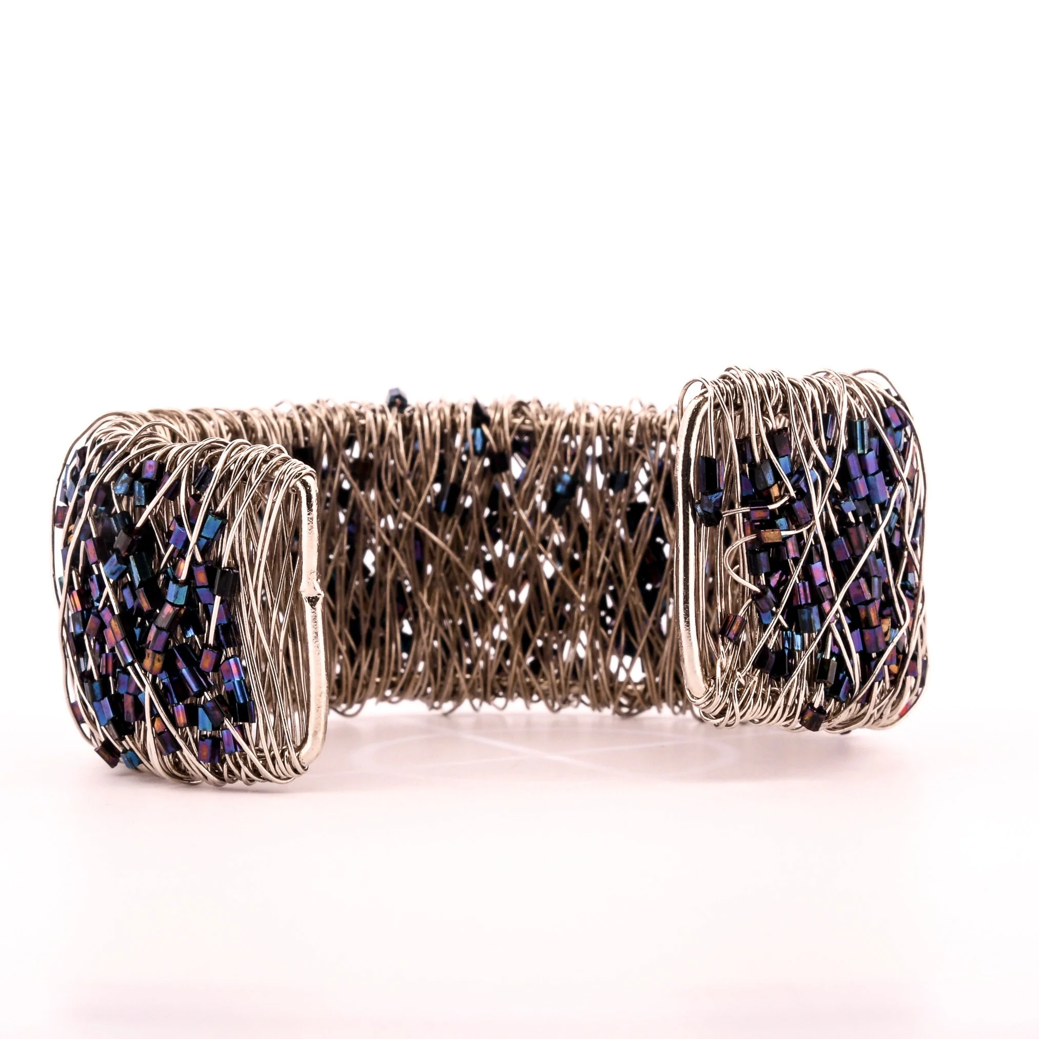 Kinetic Metallic Blue Midnight Hand Beaded Seed Bead Bracelet - Image 5