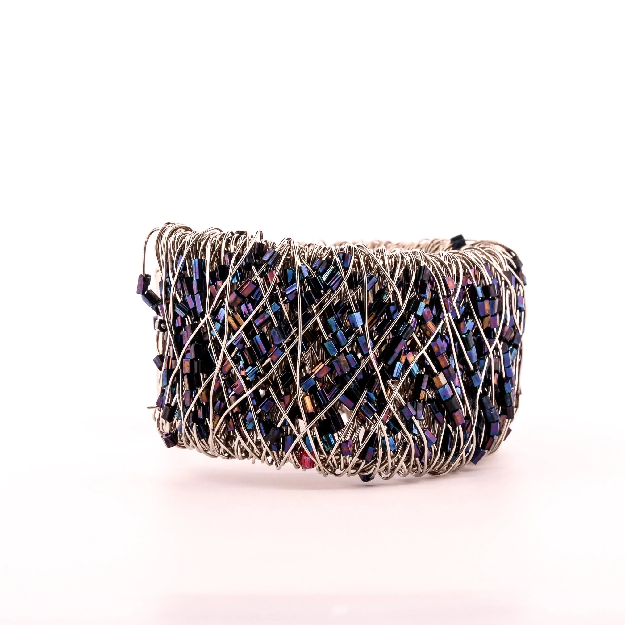 Kinetic Metallic Blue Midnight Hand Beaded Seed Bead Bracelet - Image 7