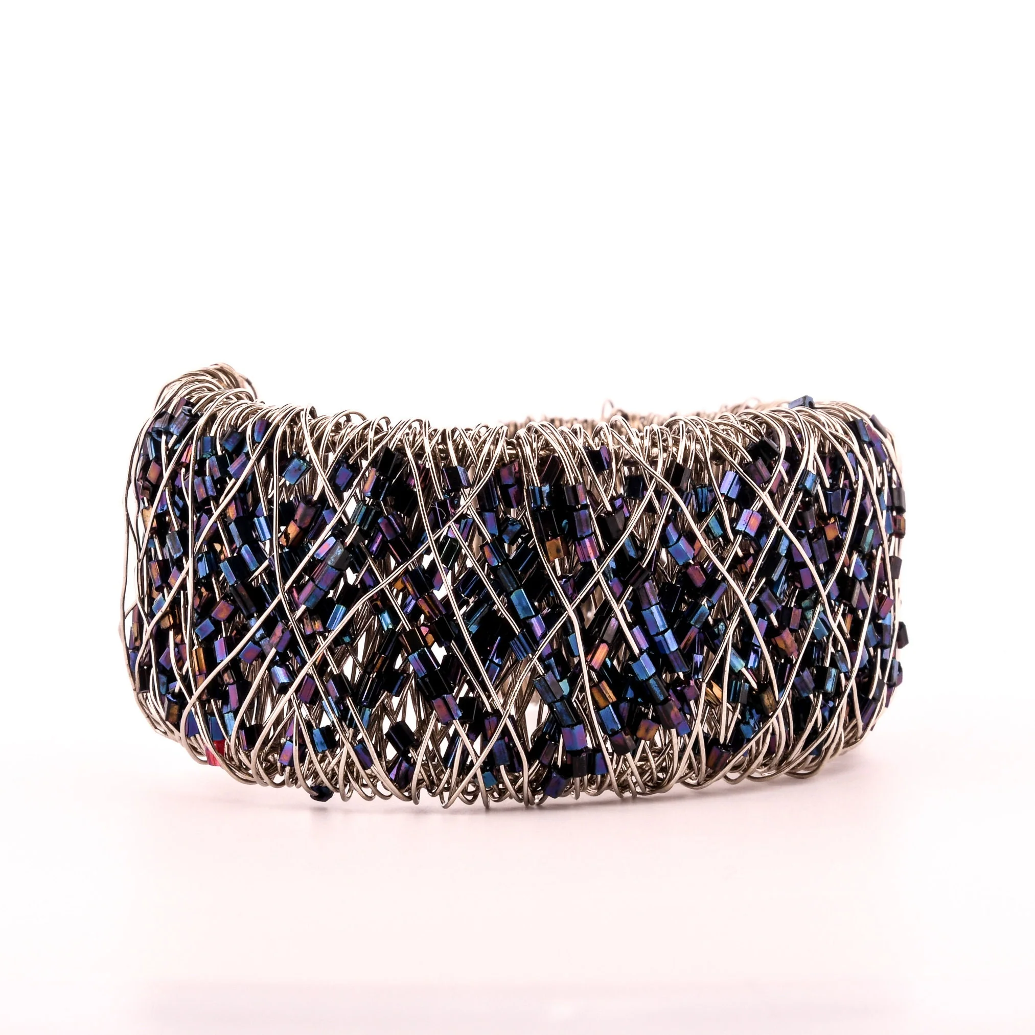 Kinetic Metallic Blue Midnight Hand Beaded Seed Bead Bracelet - Image 8