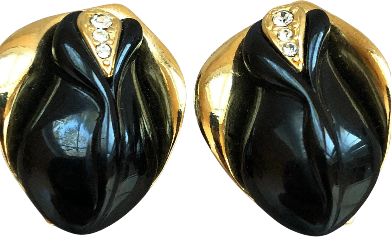 Kjl Kenneth Jay Lane Black Lucite Rose Motif Clip-On Statement Earrings by Kjl For Avon