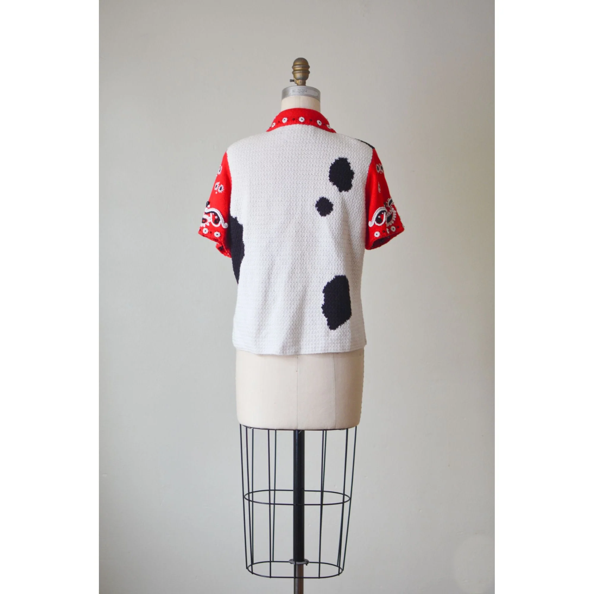 Knit Blouse Buttoned Down Cow Print Dalmatian Print Medium by Michael Simon - Image 2
