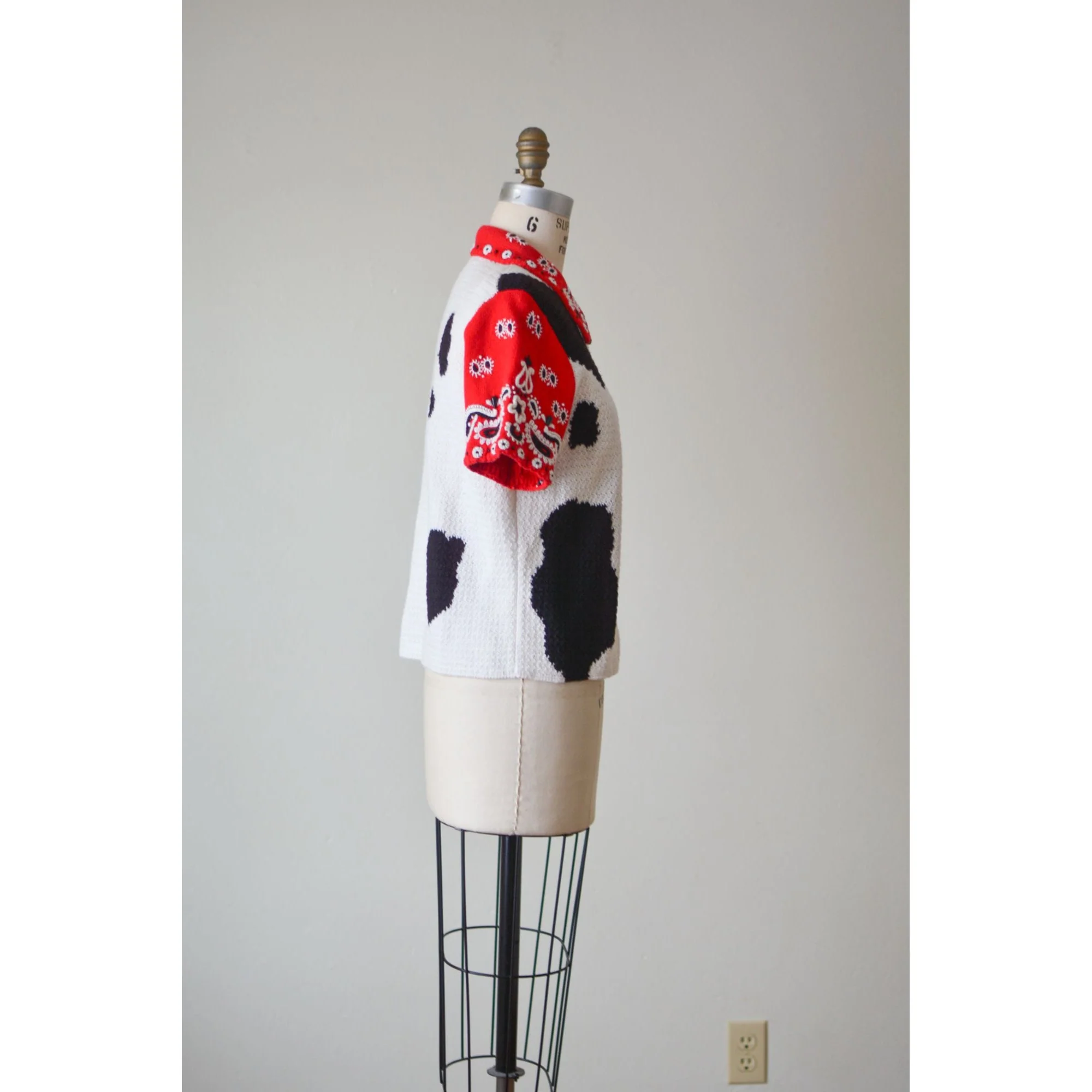 Knit Blouse Buttoned Down Cow Print Dalmatian Print Medium by Michael Simon - Image 4