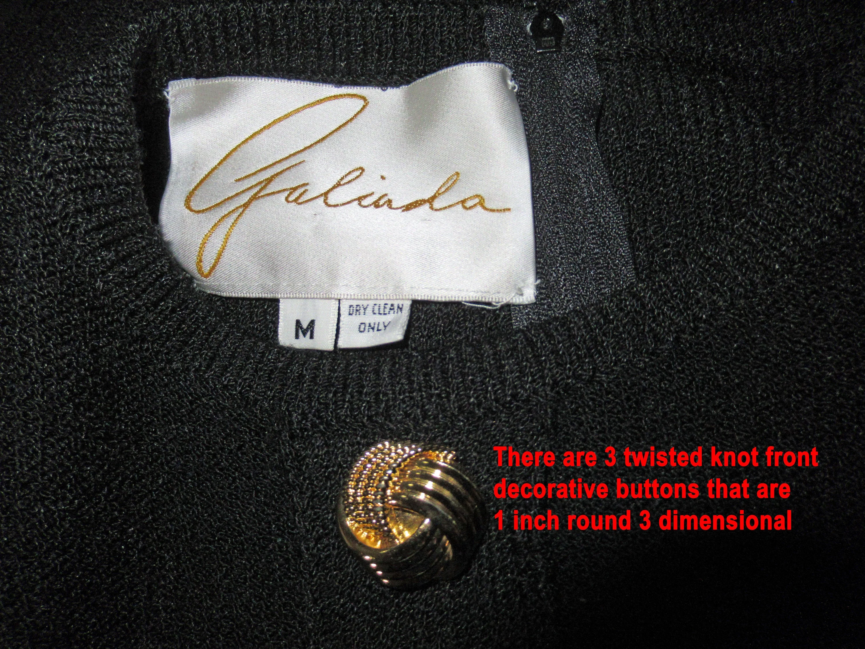 Knit Dress Galiada Black W Gold Decorative 1 Round Front Buttons Sheath Figure Friendly 80s Shoulder Pad by Galiada - Image 9