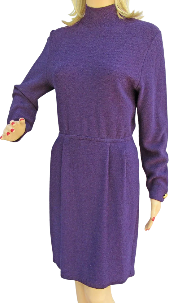 Knit Dress Long Sleeves Steve Fabrikant Aubergine Purple Santana Knit Gold Tone Metal Cuff Buttons Pet Bonus Scarf Vintage by Steve Fabrikant