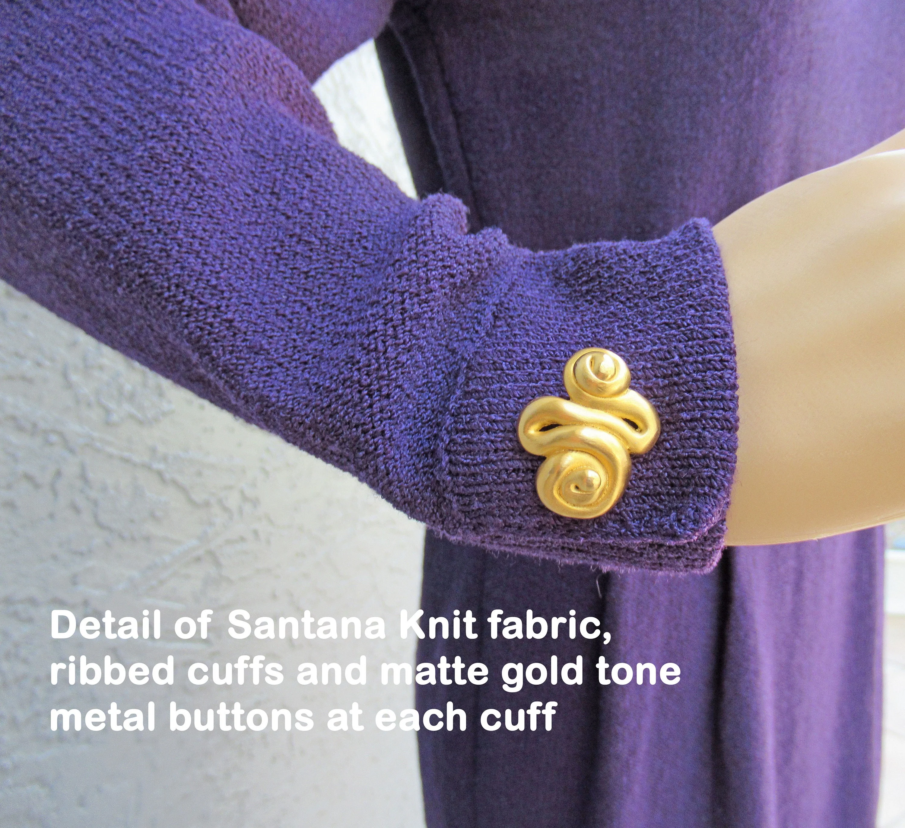 Knit Dress Long Sleeves Steve Fabrikant Aubergine Purple Santana Knit Gold Tone Metal Cuff Buttons Pet Bonus Scarf Vintage by Steve Fabrikant - Image 8