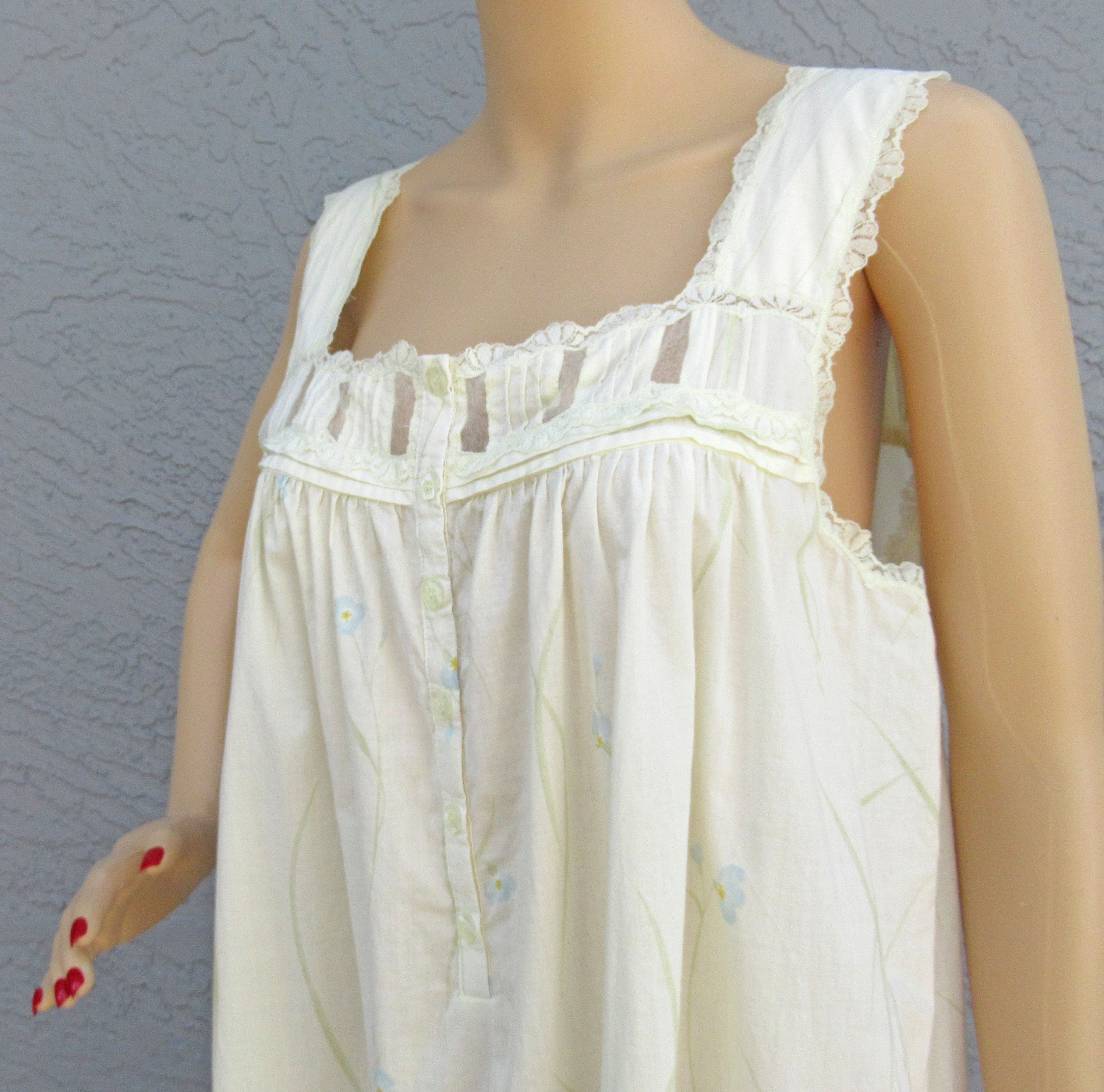 Komar for Aria L Nightgown Sleeveless Floral Pastel Yellow Print Ankle Length Lace Trim 100% Cotton by Komar For Aria - Image 10