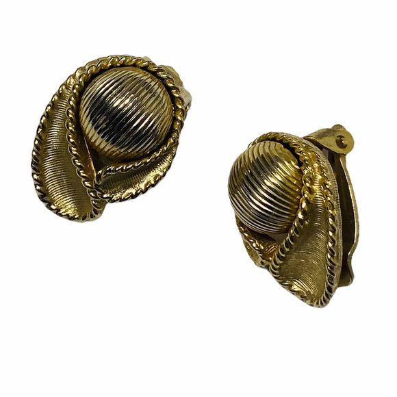 Kramer Vintage Gold Toned Leaf Clip On Earrings by Kramer - Image 2