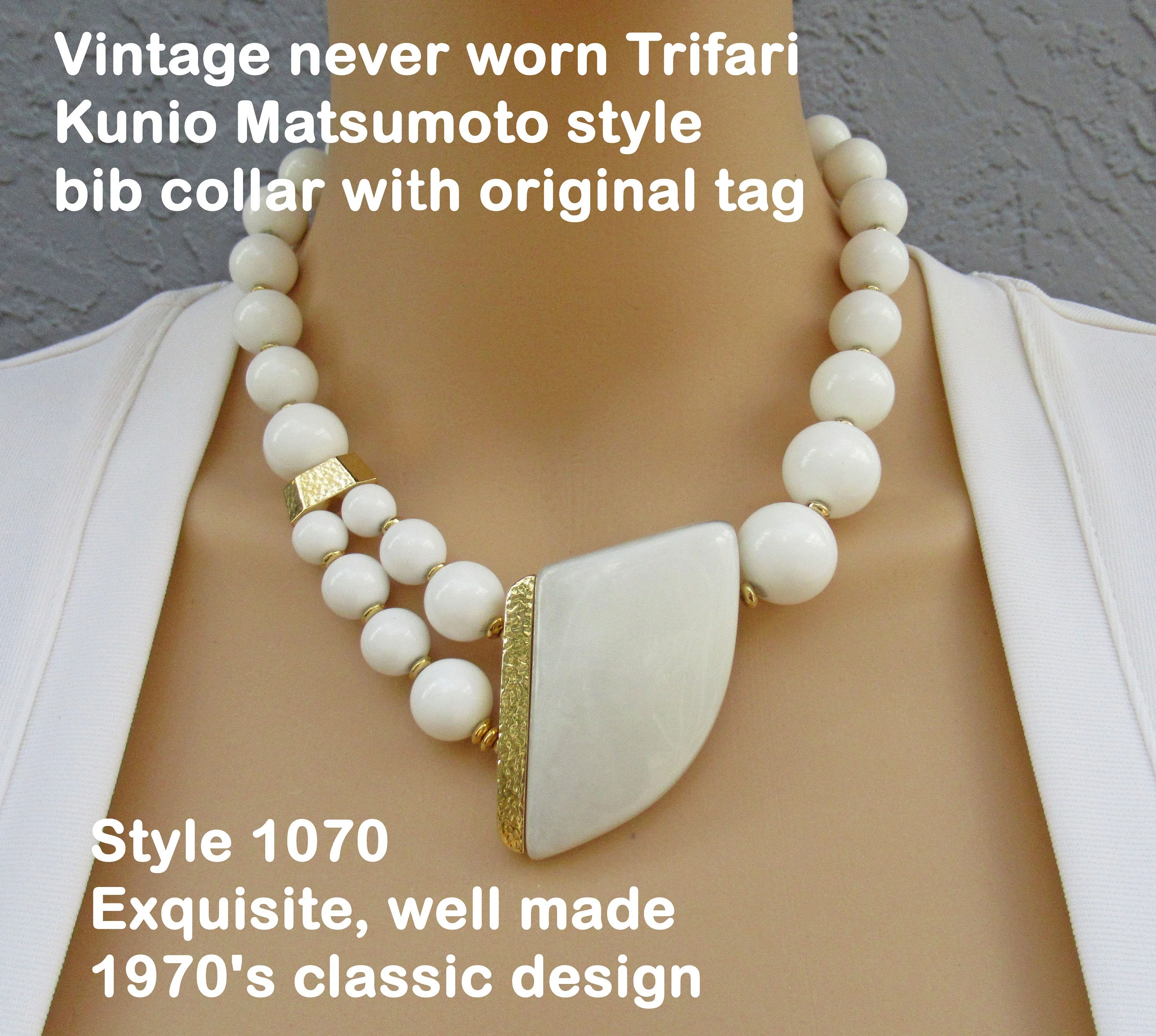 Kunio Matsumoto Style Necklace Bib Collar with Original Tag Style 1070, Vtg Never Worn, Exquisite, Well Made 70s Classic Design by Trifari - Image 6