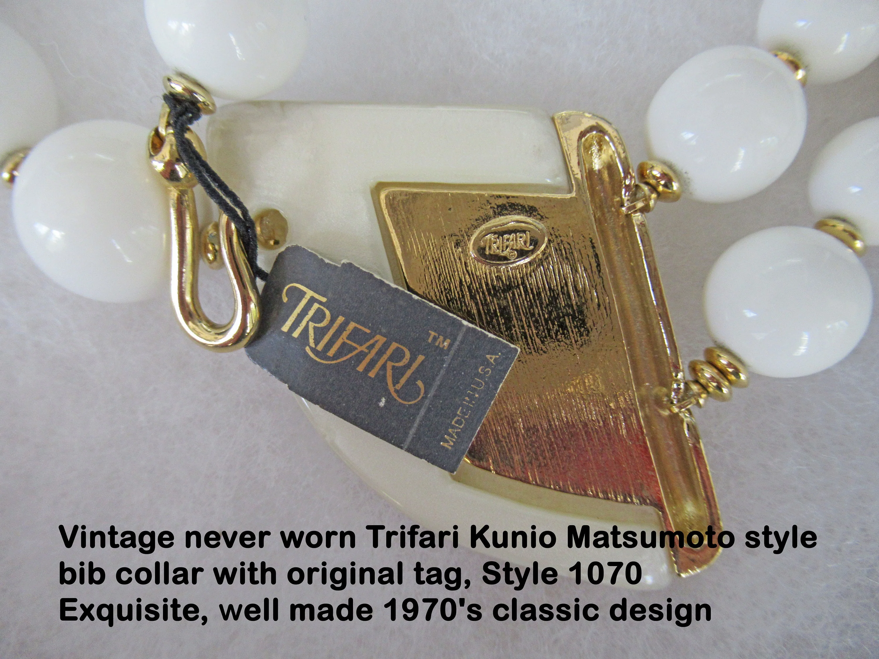 Kunio Matsumoto Style Necklace Bib Collar with Original Tag Style 1070, Vtg Never Worn, Exquisite, Well Made 70s Classic Design by Trifari - Image 8