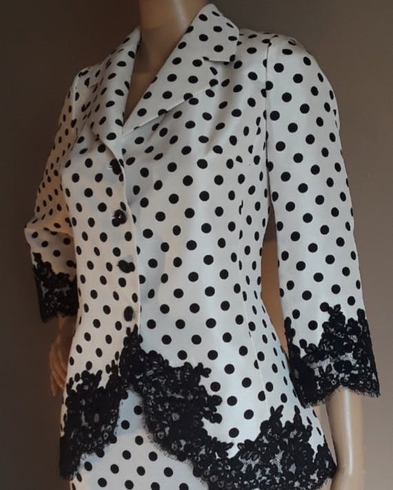 90's Lacey Silk Polka Dot Skirt Suit by Rickie Freeman For Teri Jon - Image 3