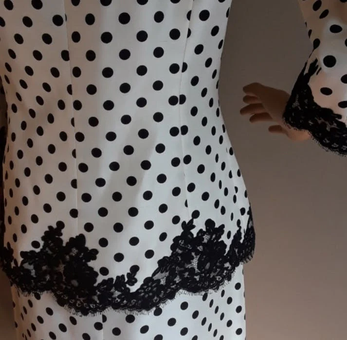 90's Lacey Silk Polka Dot Skirt Suit by Rickie Freeman For Teri Jon - Image 5