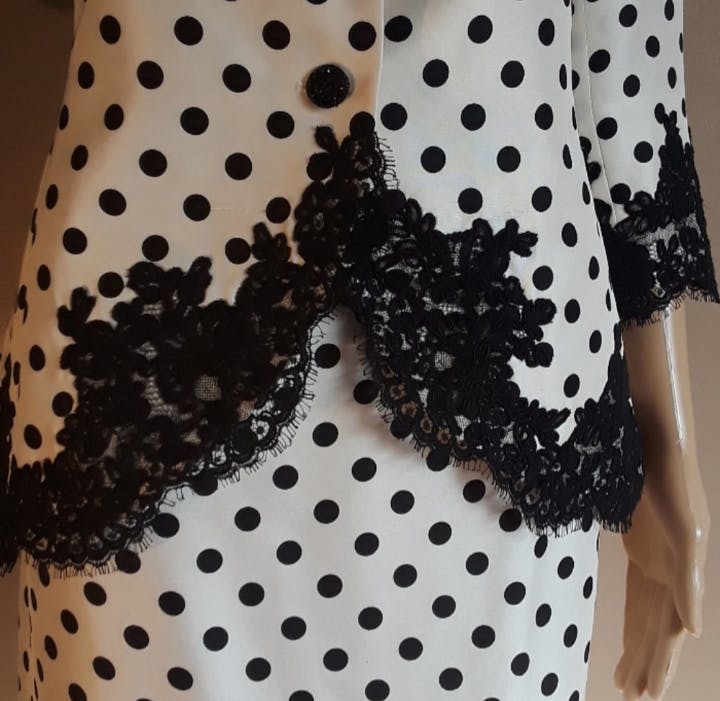 90's Lacey Silk Polka Dot Skirt Suit by Rickie Freeman For Teri Jon - Image 6