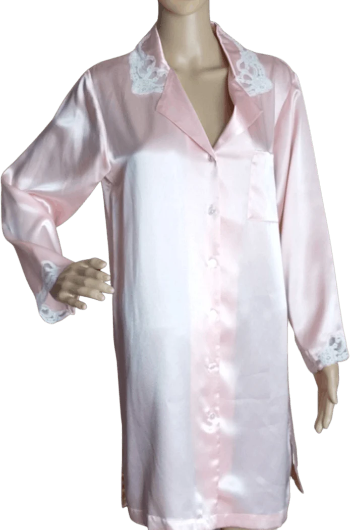 Lacey Button Front Pink Nightgown by Oscar De La Renta