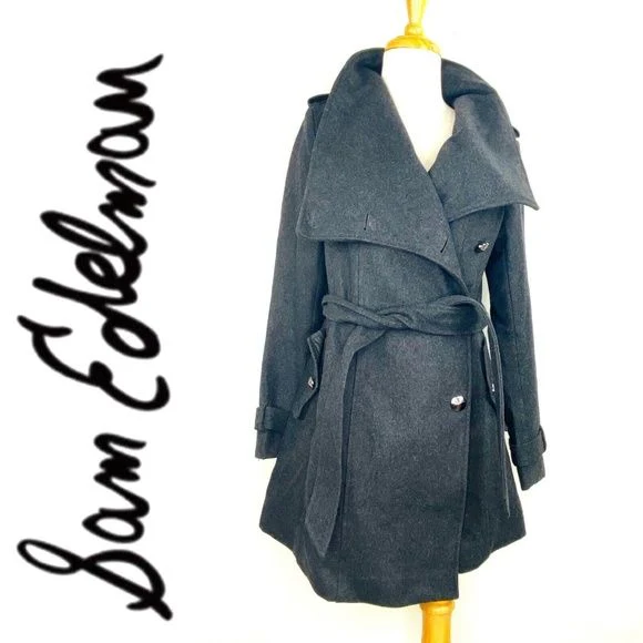 Ladies Double Breasted Trench Wool Belted Flared Logo Buttons Xs by Sam Edelman - Image 2