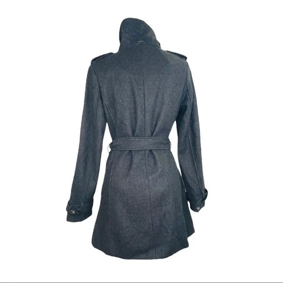 Ladies Double Breasted Trench Wool Belted Flared Logo Buttons Xs by Sam Edelman - Image 4