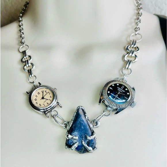 Lapis Lazuli Dragon Claw Vintage Watch Handcrafted Necklace Upcycled Repurposed - Image 3