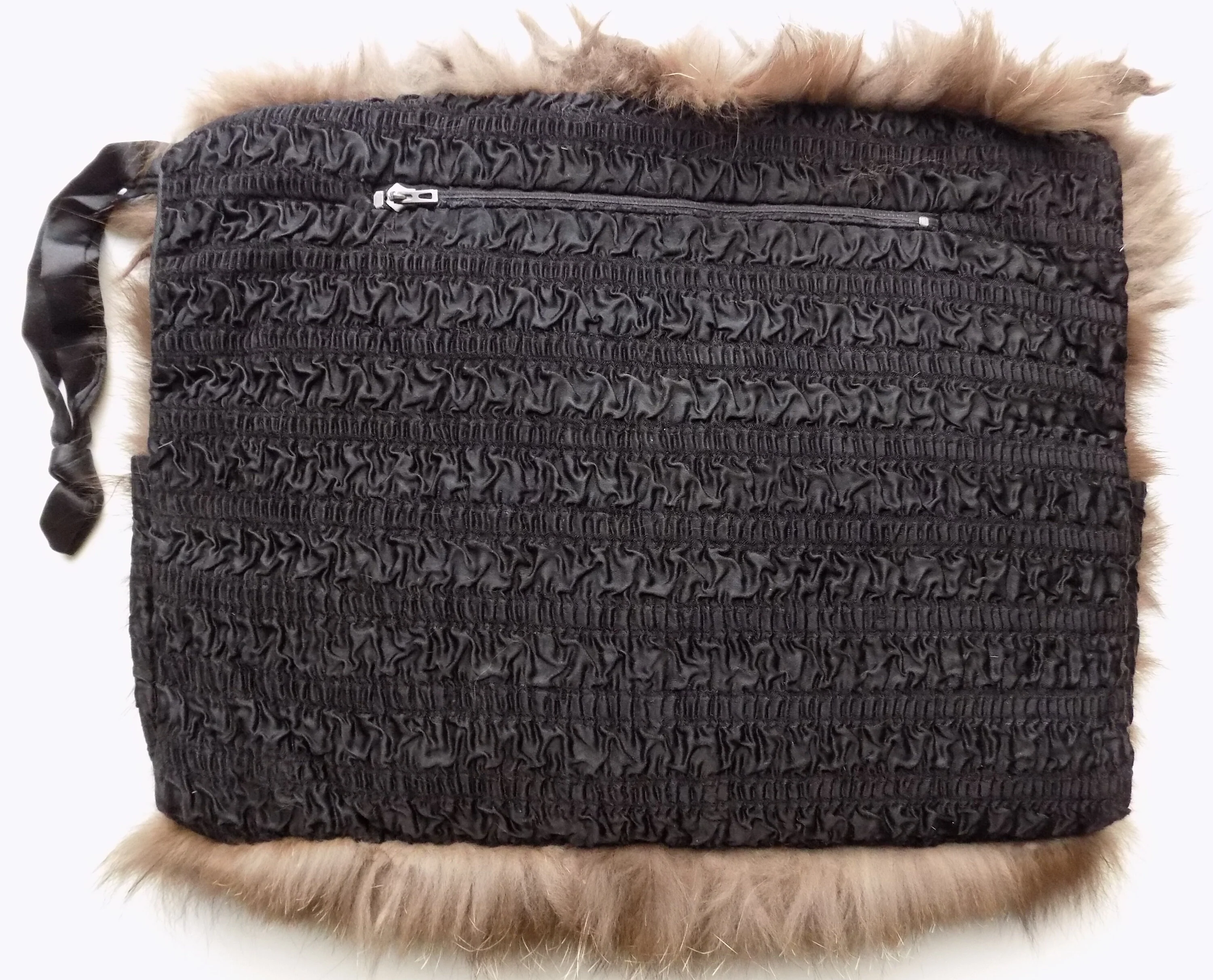Large 40s Brown Fox Muff and Matching Collar Piece Art Deco Satin Lined Zipper Compartment - Image 2