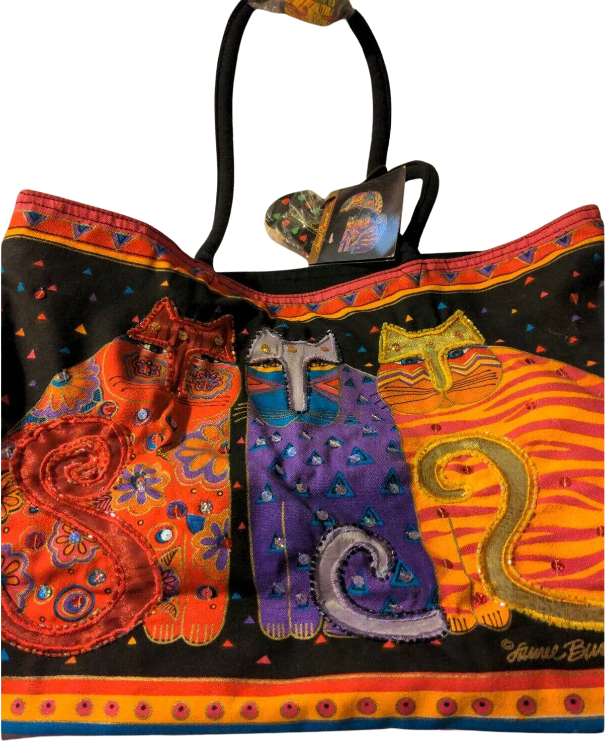 Large Cat Tote Bag Cotton Canvas Feline Friends by Laurel Burch