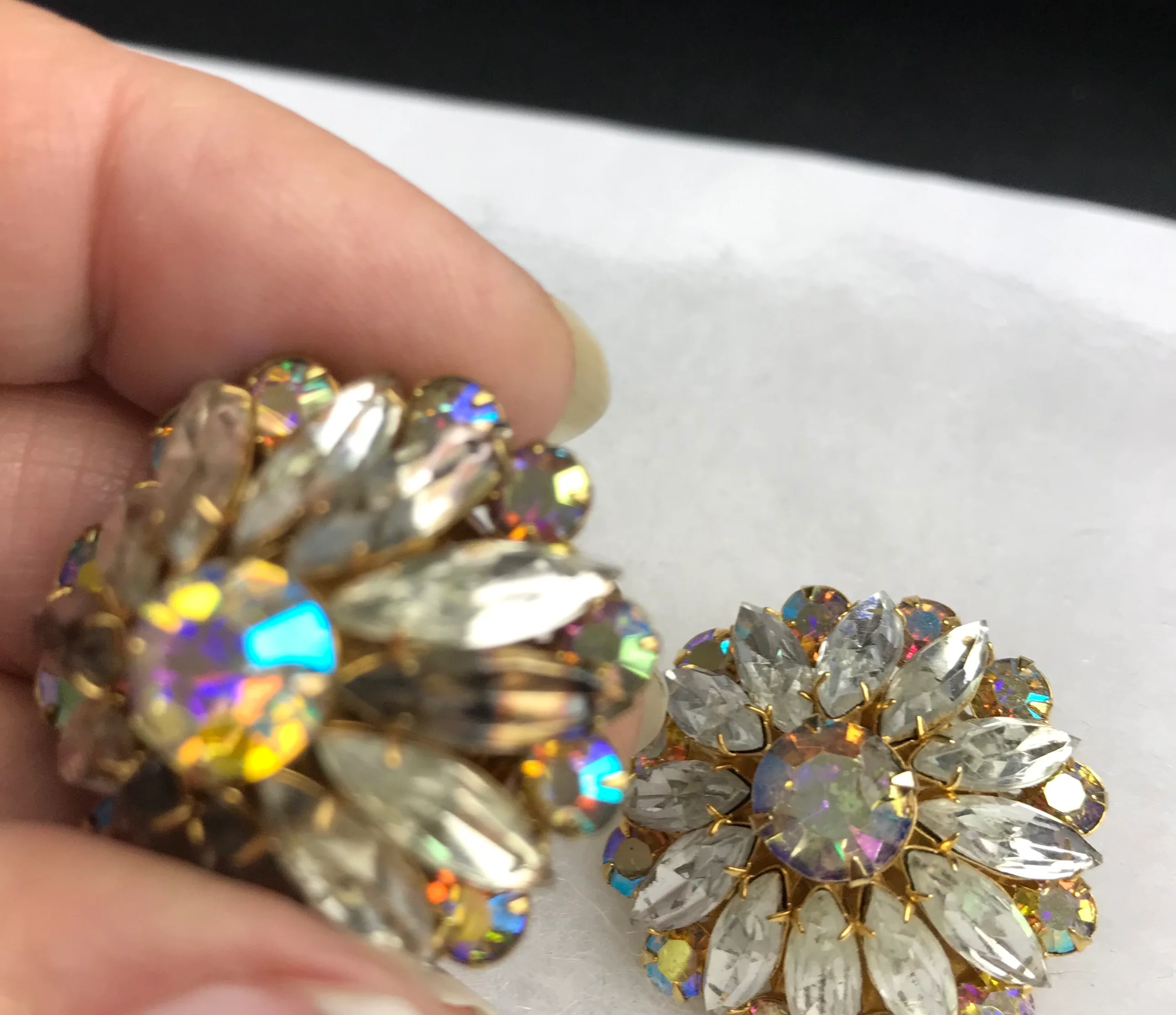 Large Dome Shaped Crystal Clip On Earrings - Image 4